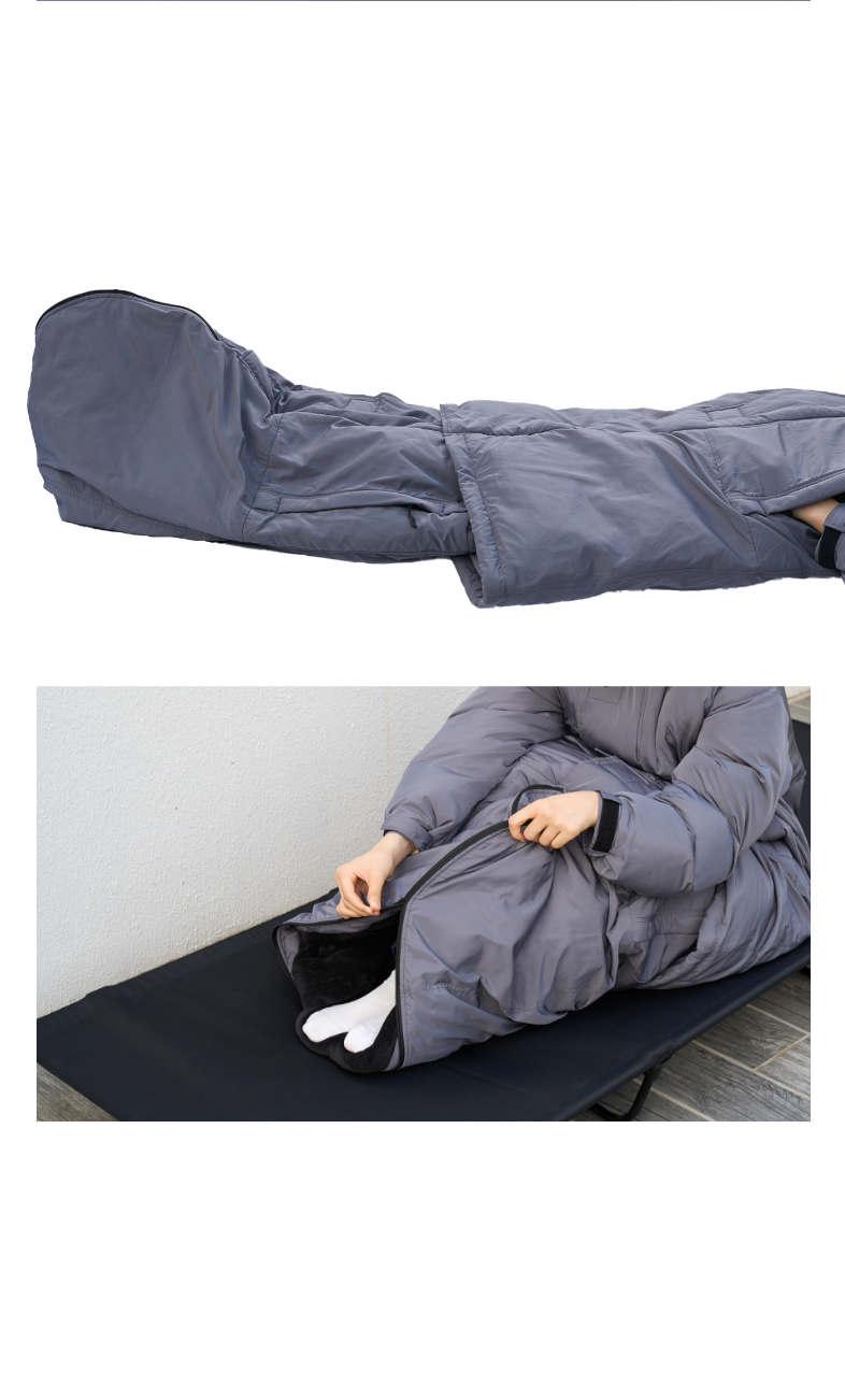 スカートが変形足先まで包み込み暖かい ジップ式で簡単に開閉可能