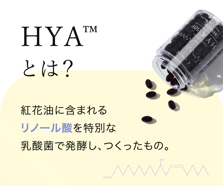 HYA™とは？ 紅花油に含まれるリノール酸を特別な乳酸菌で発酵し、つくったもの。
                        width=