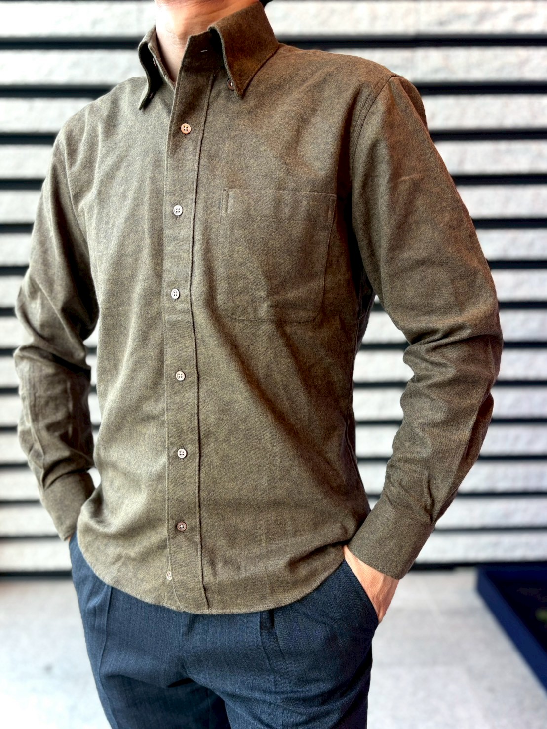 【ブラッシュドコットン M】ビジネスカジュアルシャツ長袖 N325122