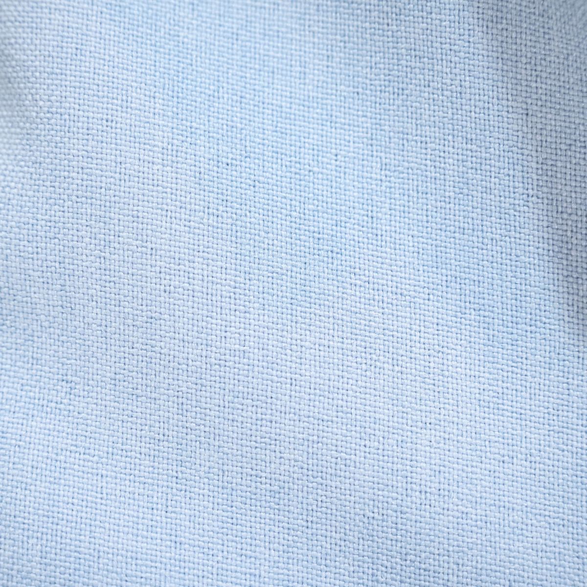 ノーアイロン メランジポリ鹿刺繍 カジュアル長袖シャツ｜サックスブルー・M