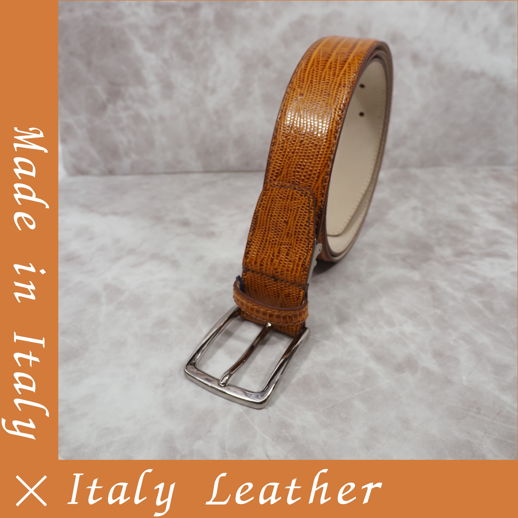 イタリア製 本牛革ベルト【オレンジ】