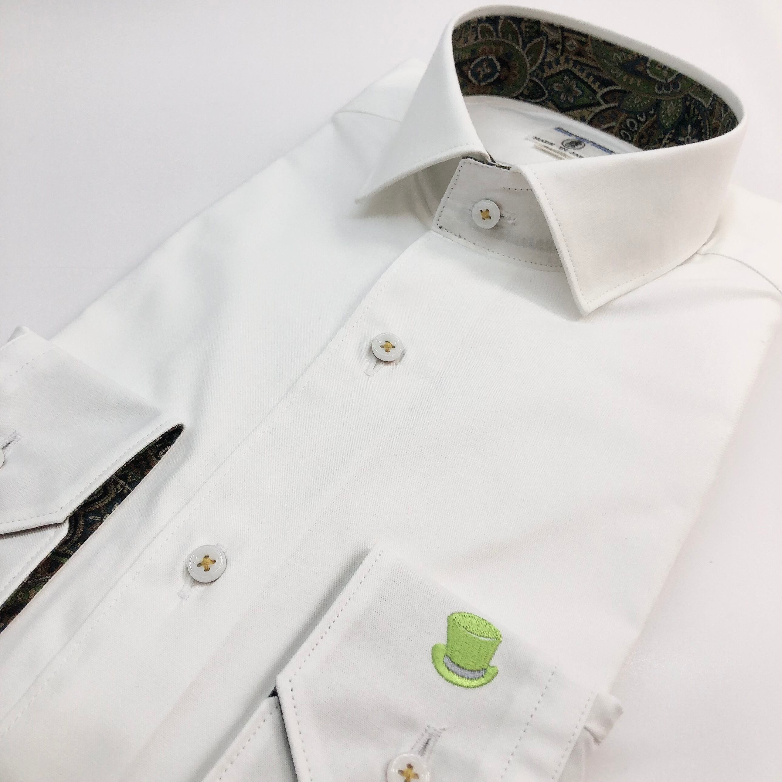 【長袖 3L】左カフスシルクハット刺繍シャツ