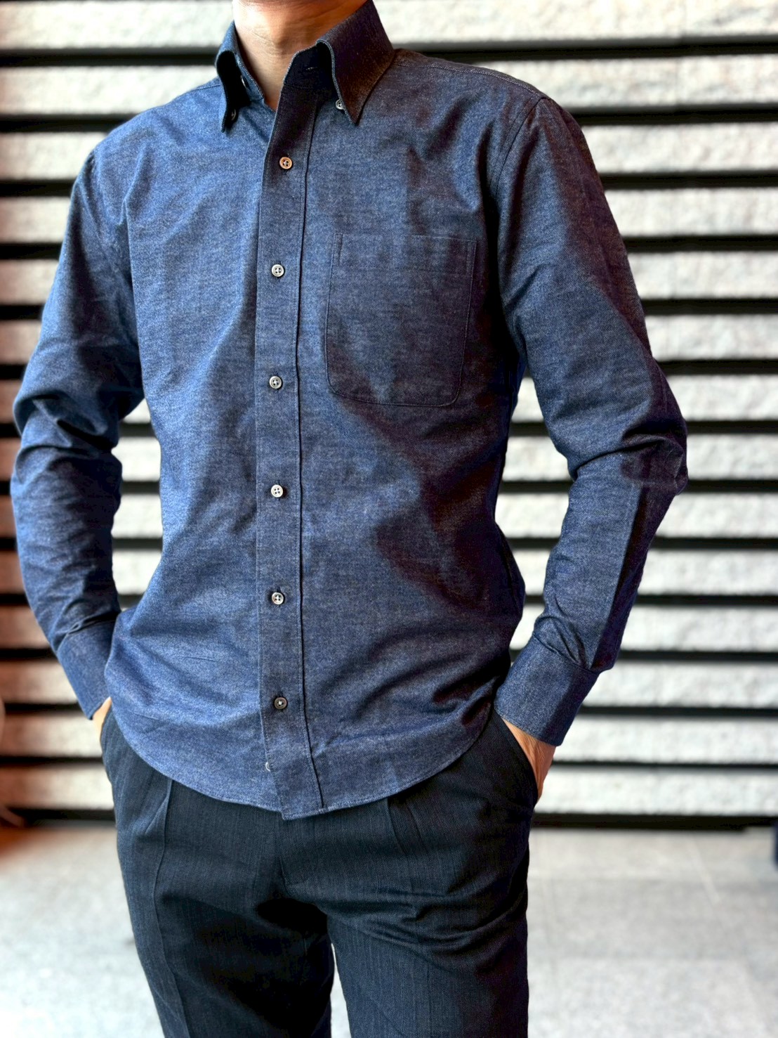 【ブラッシュドコットン L】ビジネスカジュアルシャツ長袖 N325121