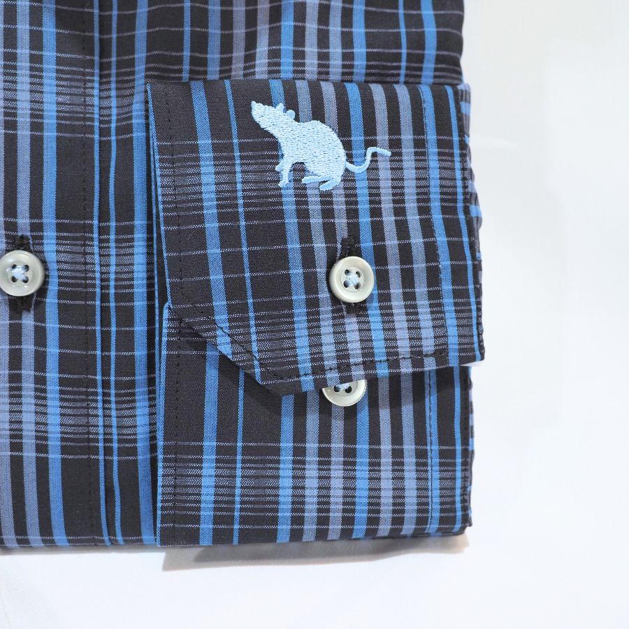 左カフス子(ネズミ)刺繍 長袖シャツ｜ブラック・L