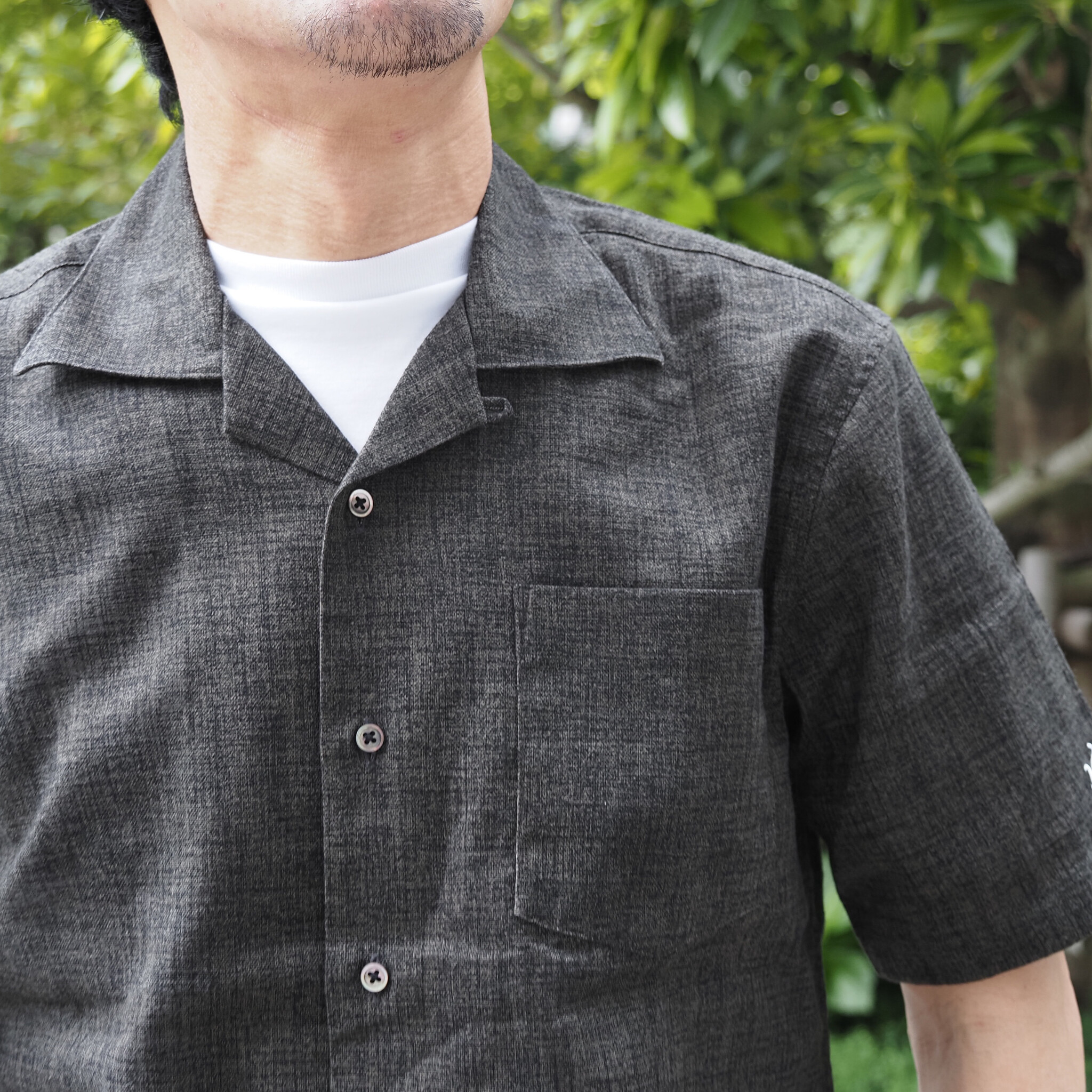 【開襟シャツ 半袖 L】 N325105 ダークグレー