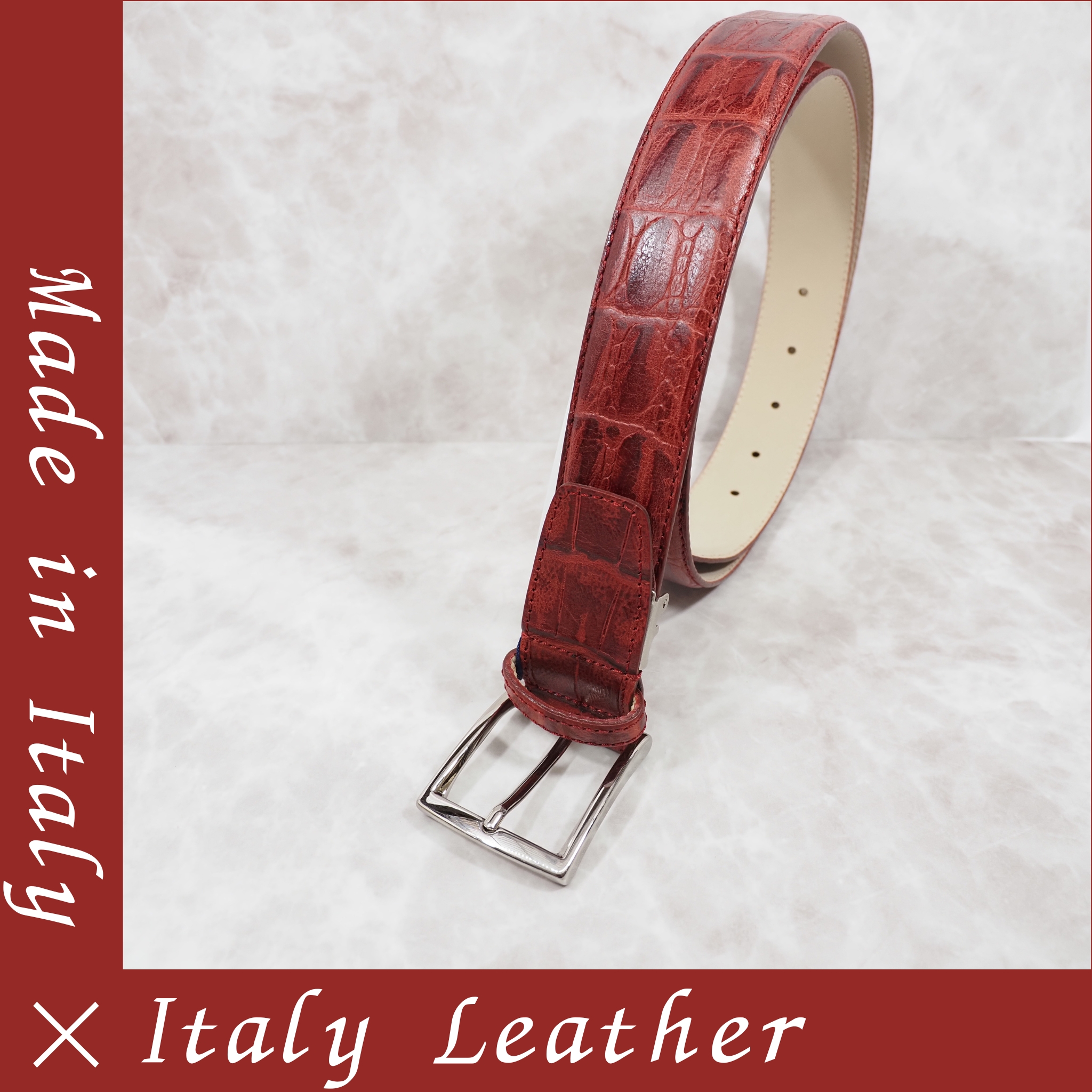 イタリア製 本牛革ベルト【レッド】