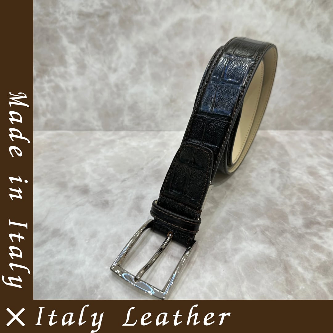 イタリア製 本牛革ベルト【ダークブラウン】