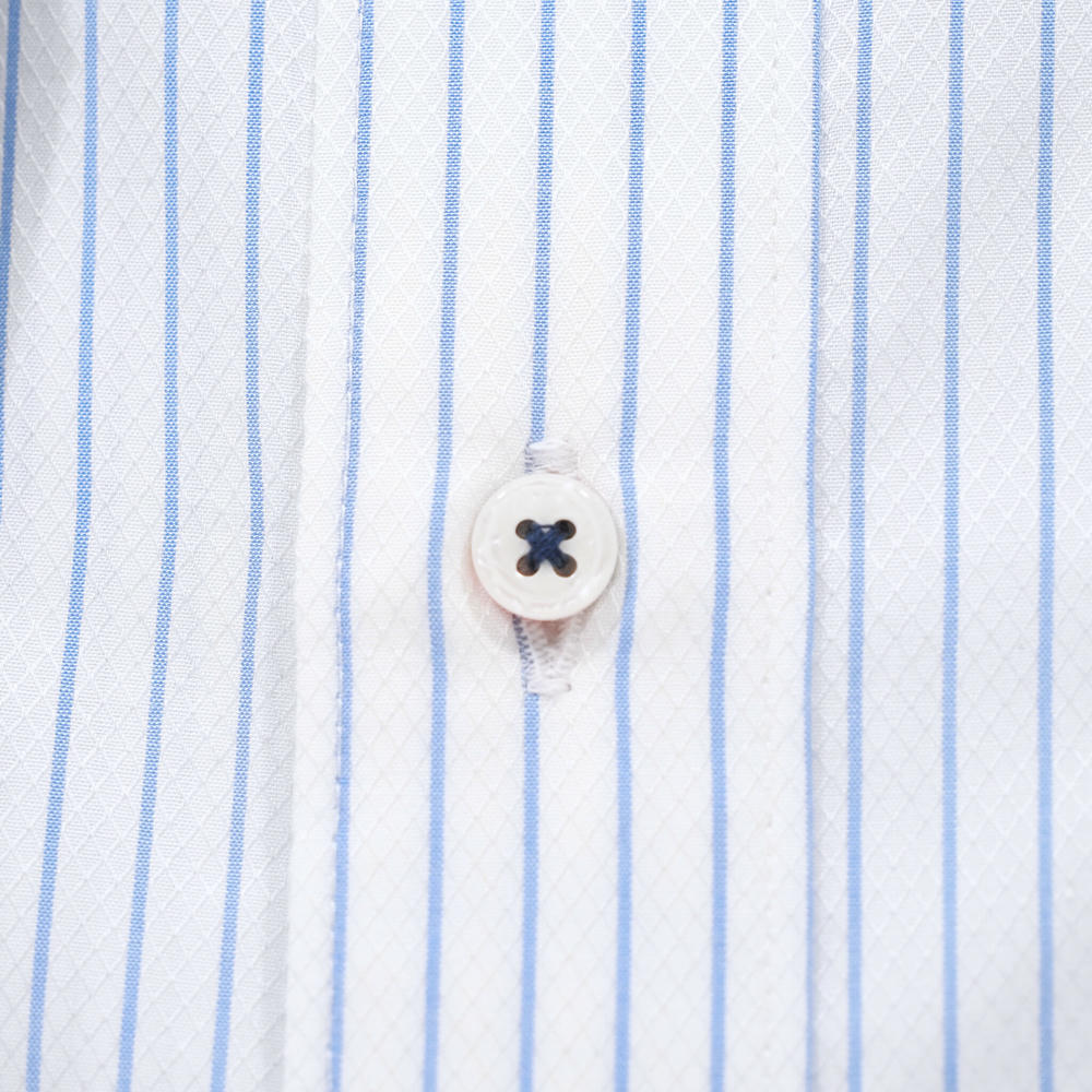 左袖キリン刺繍 七分袖シャツ｜白×サックス・Mスリム