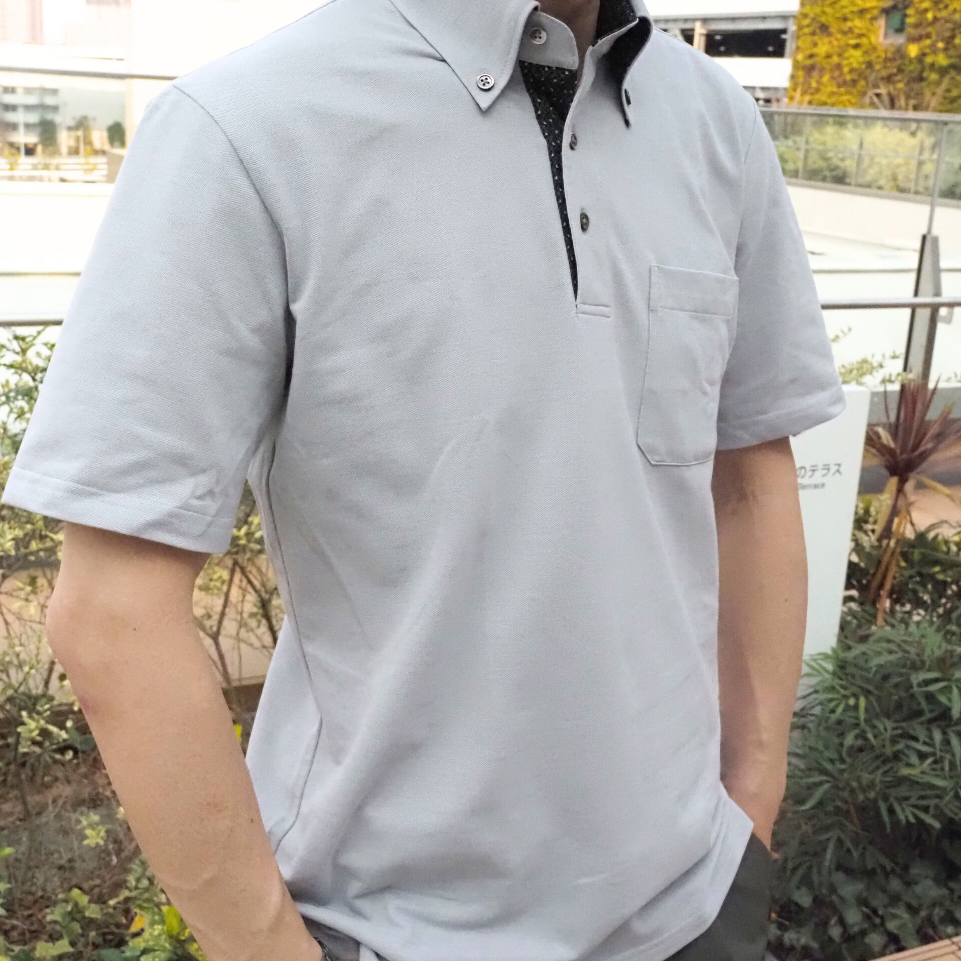 【半袖 M】ニットポロシャツ　324982-3  グレー