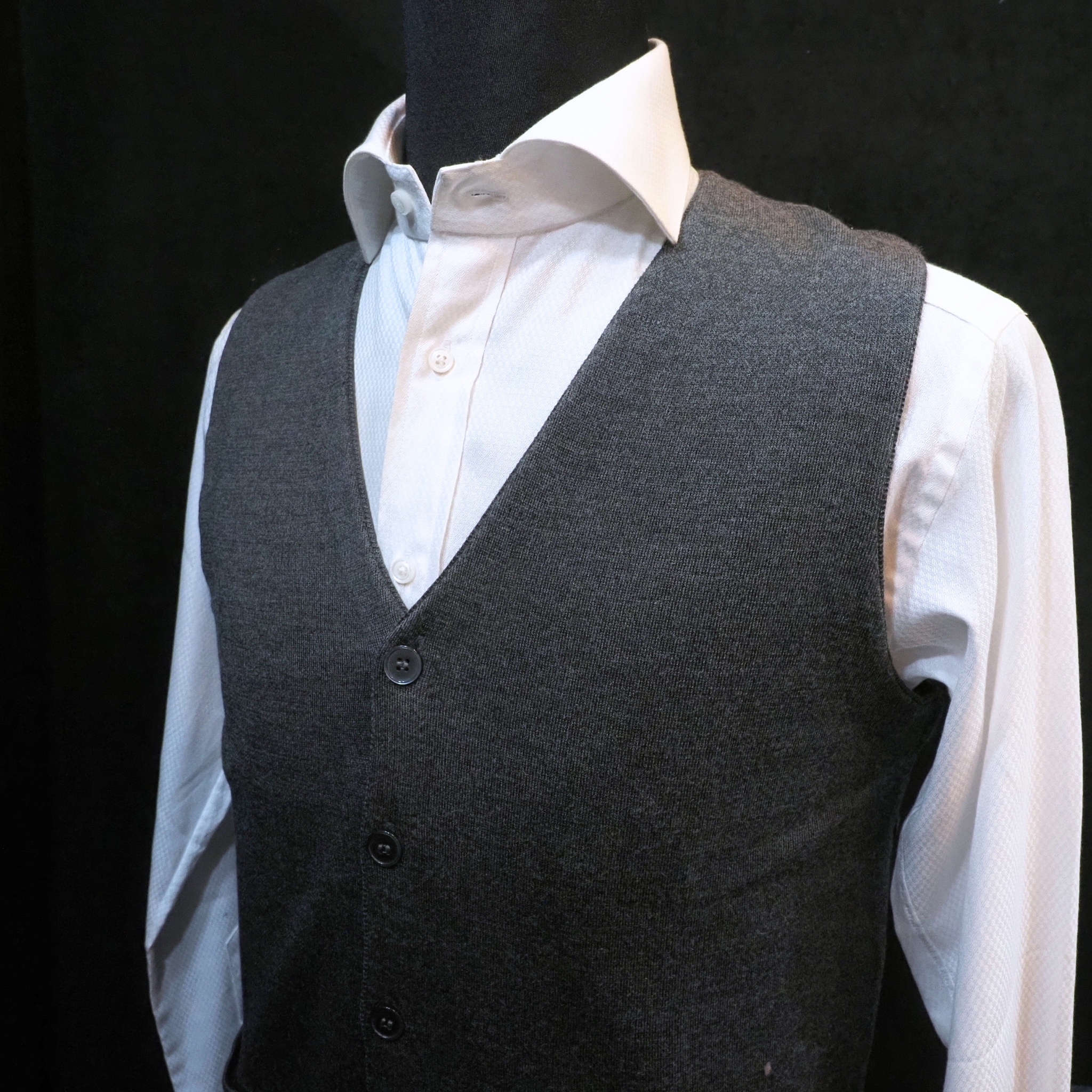 オリジナルニットベスト｜裏地ペイズリー・グレー・M