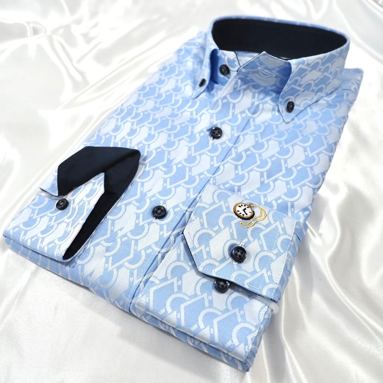 【長袖 M】左カフス懐中時計刺繍シャツ