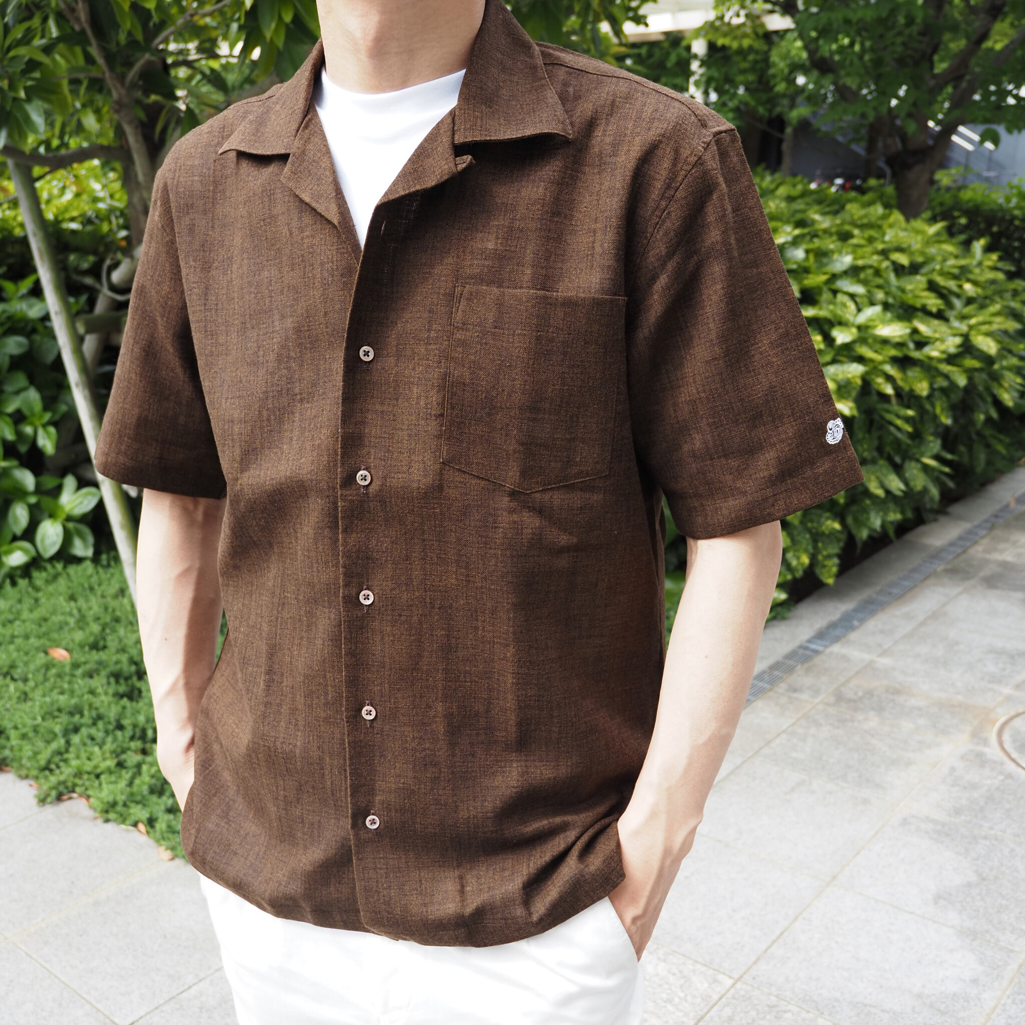 【開襟シャツ 半袖 LL】 N325107 ブラウン