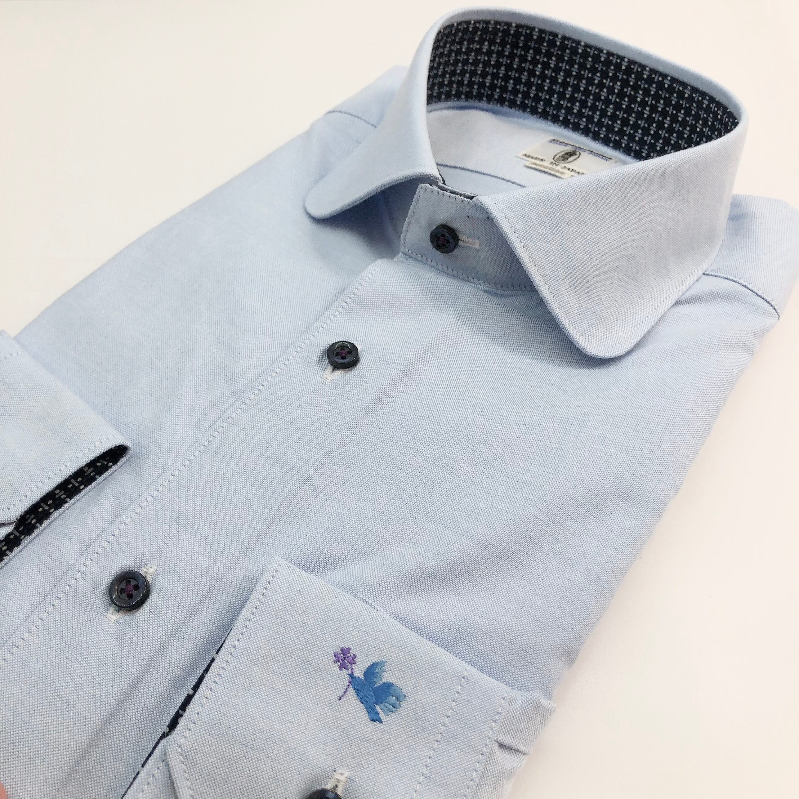 【長袖 M】左カフスブルーバード刺繍シャツ