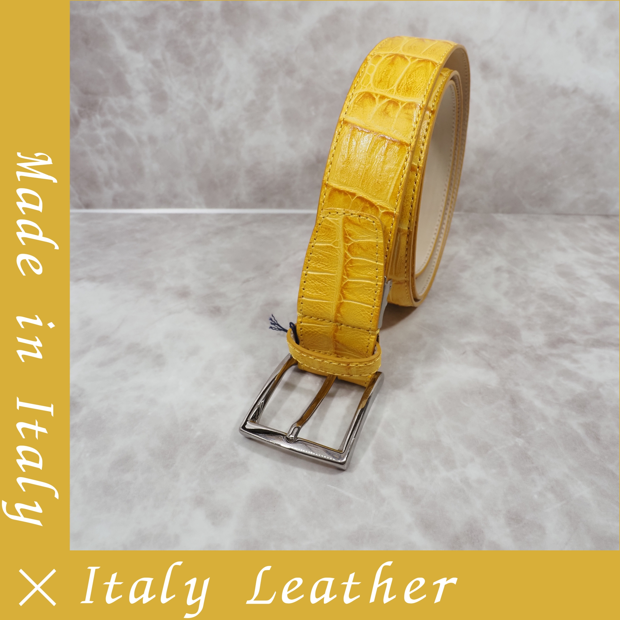 イタリア製 本牛革ベルト【イエロー】