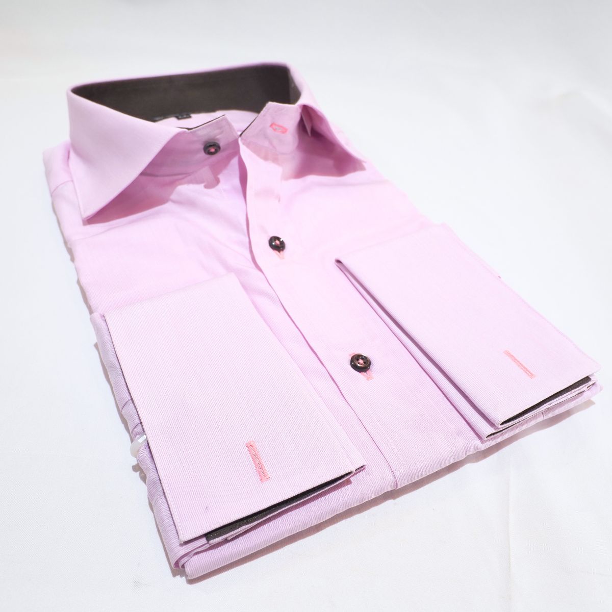 本縫いダブルカフス長袖シャツ｜淡いピンク・LL