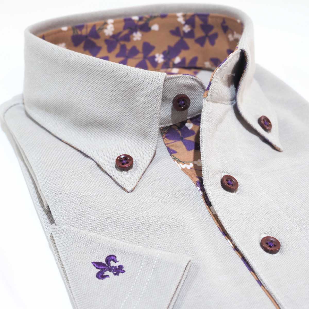 【半袖 M】ニットポロシャツ　N326112-1   ライトグレー