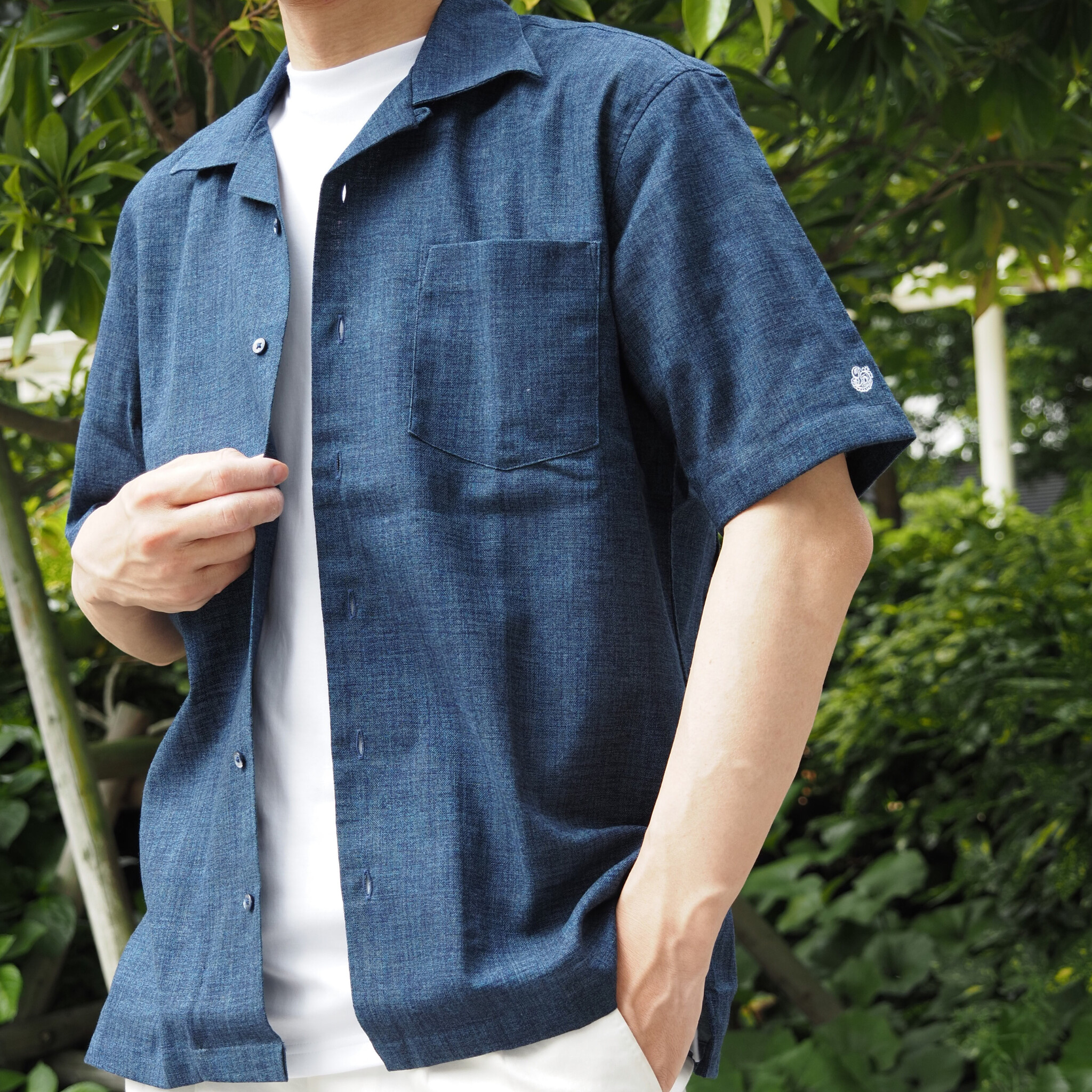 【開襟シャツ 半袖 M】 N325108 ネイビー