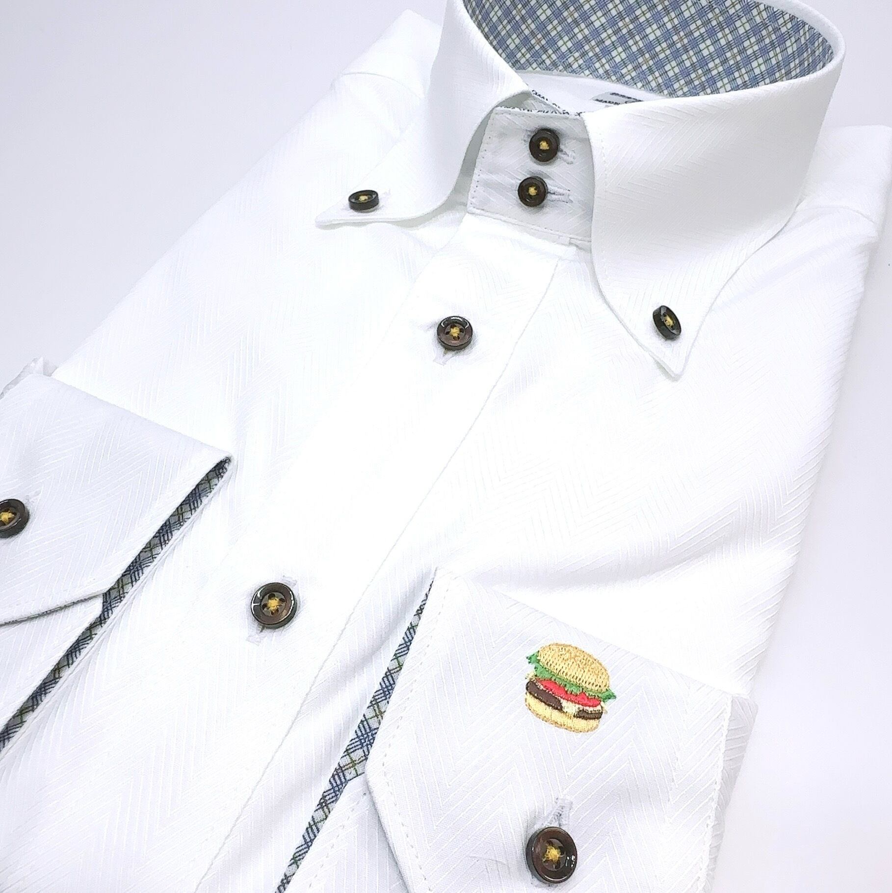 【長袖 S】左カフスハンバーガー刺繍シャツ