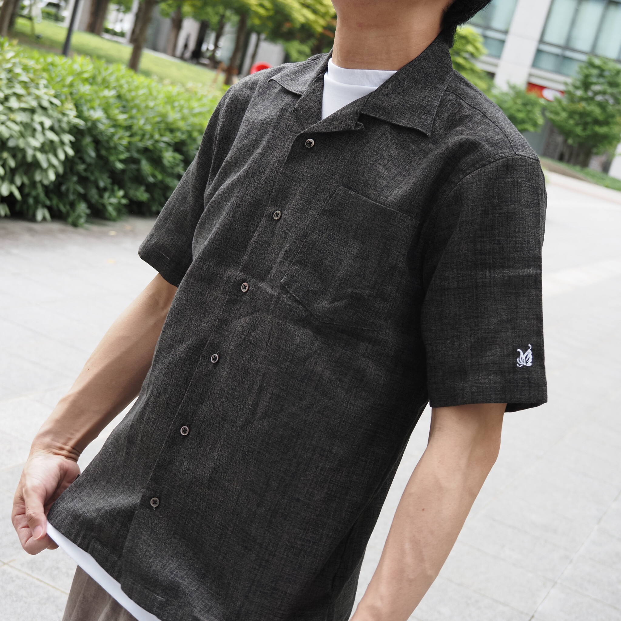 【開襟シャツ 半袖 LL】 N325105 ダークグレー