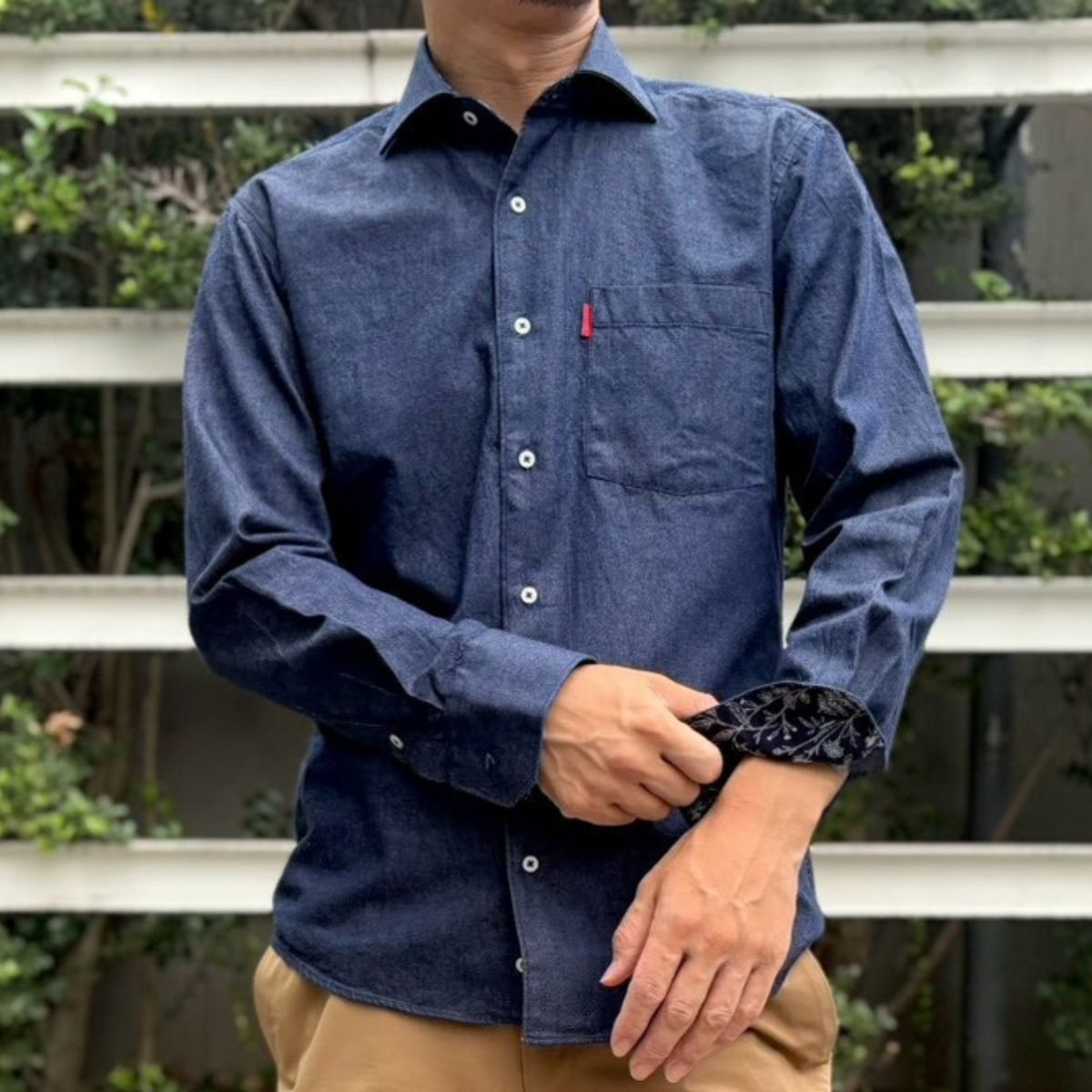 デニム生地 長袖シャツ｜ネイビー・S