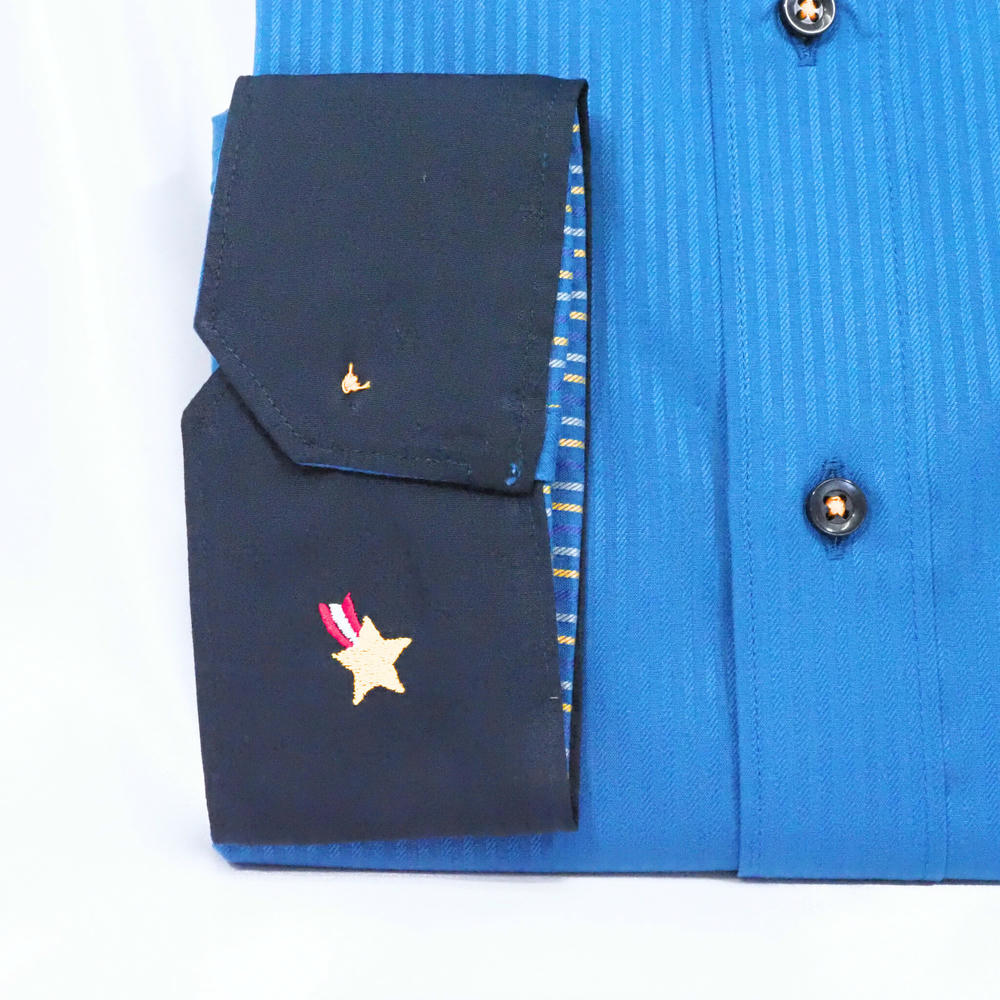 【七分袖 Lスリム】左袖スター刺繍シャツ