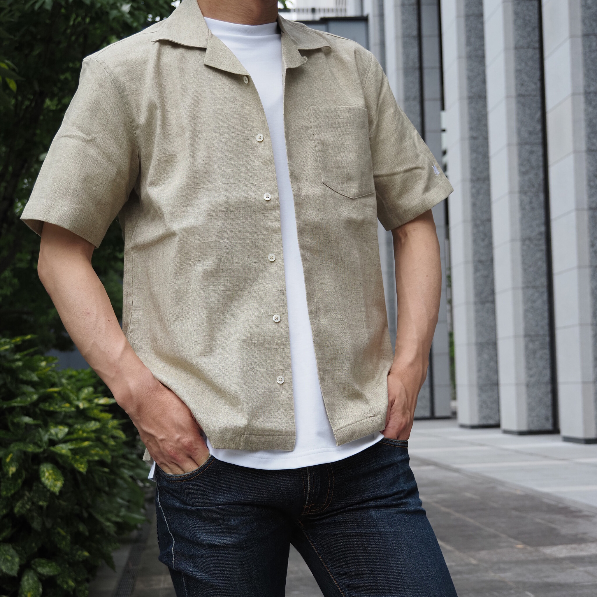 【開襟シャツ 半袖 M】 N325103 クリーム