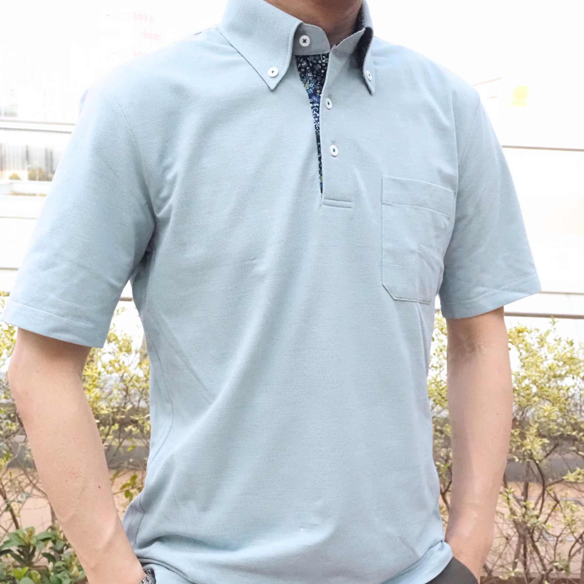 【半袖 L】ニットポロシャツ　324983-1　パールグリーン