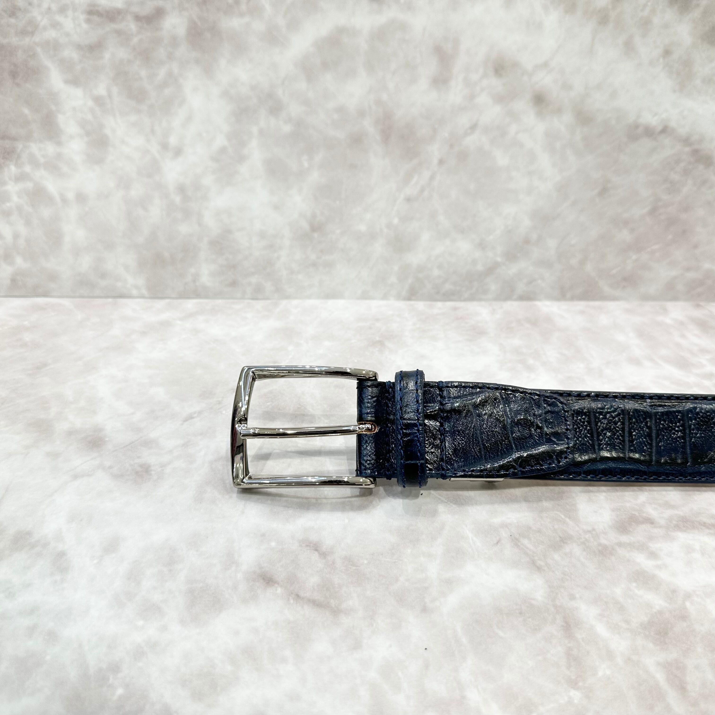 イタリア製 本牛革ベルト【ネイビー】