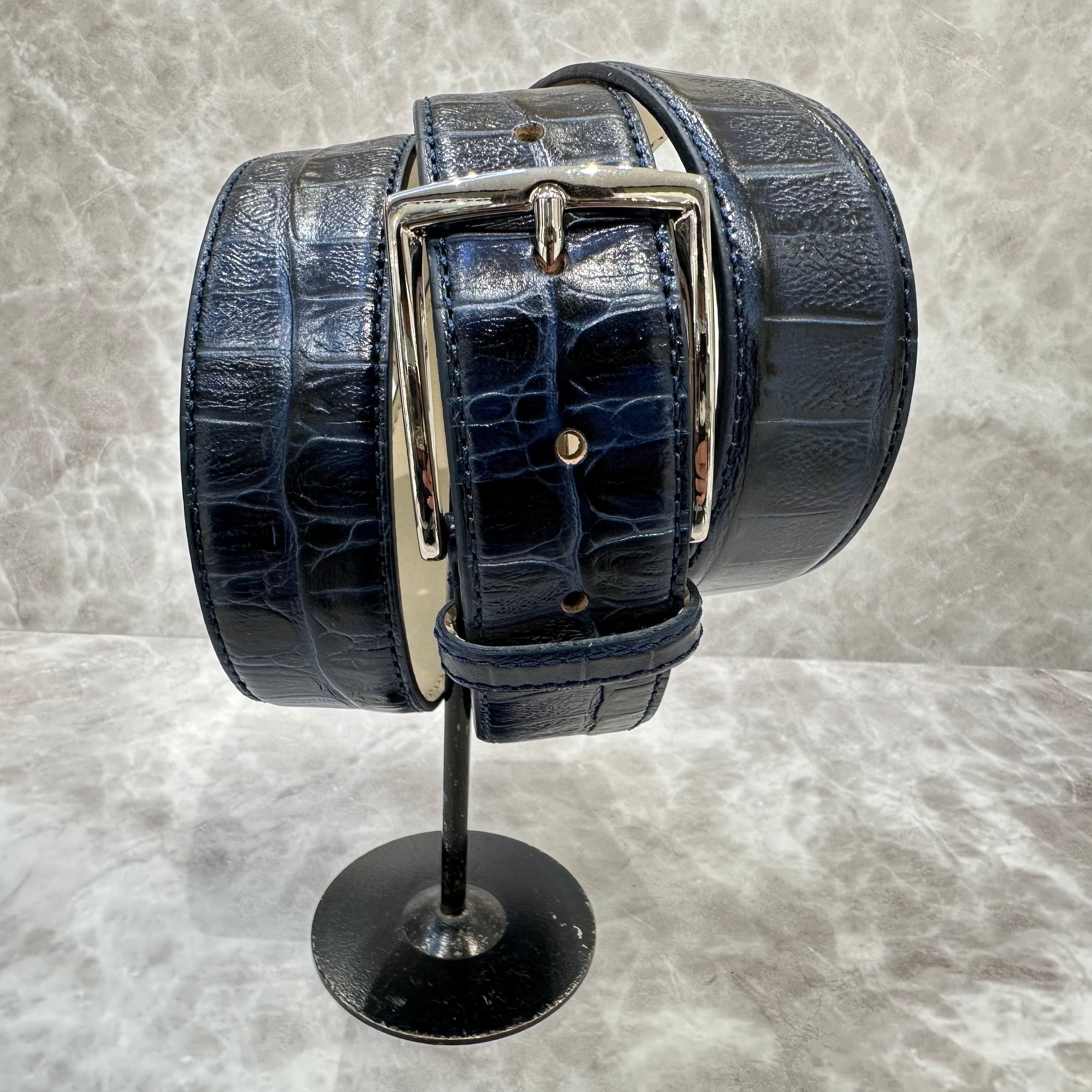 イタリア製 本牛革ベルト【ネイビー】