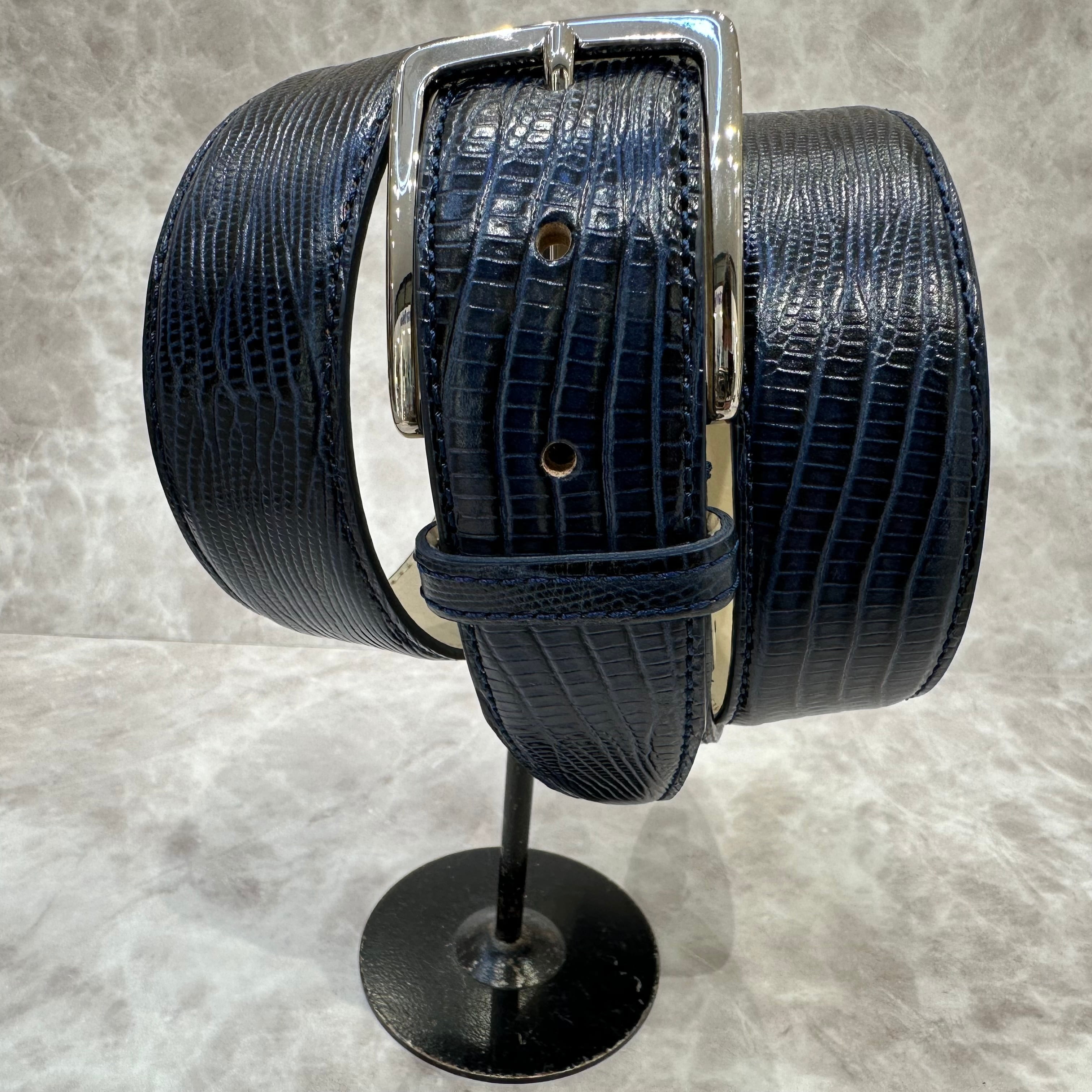 イタリア製 本牛革ベルト【ネイビー】