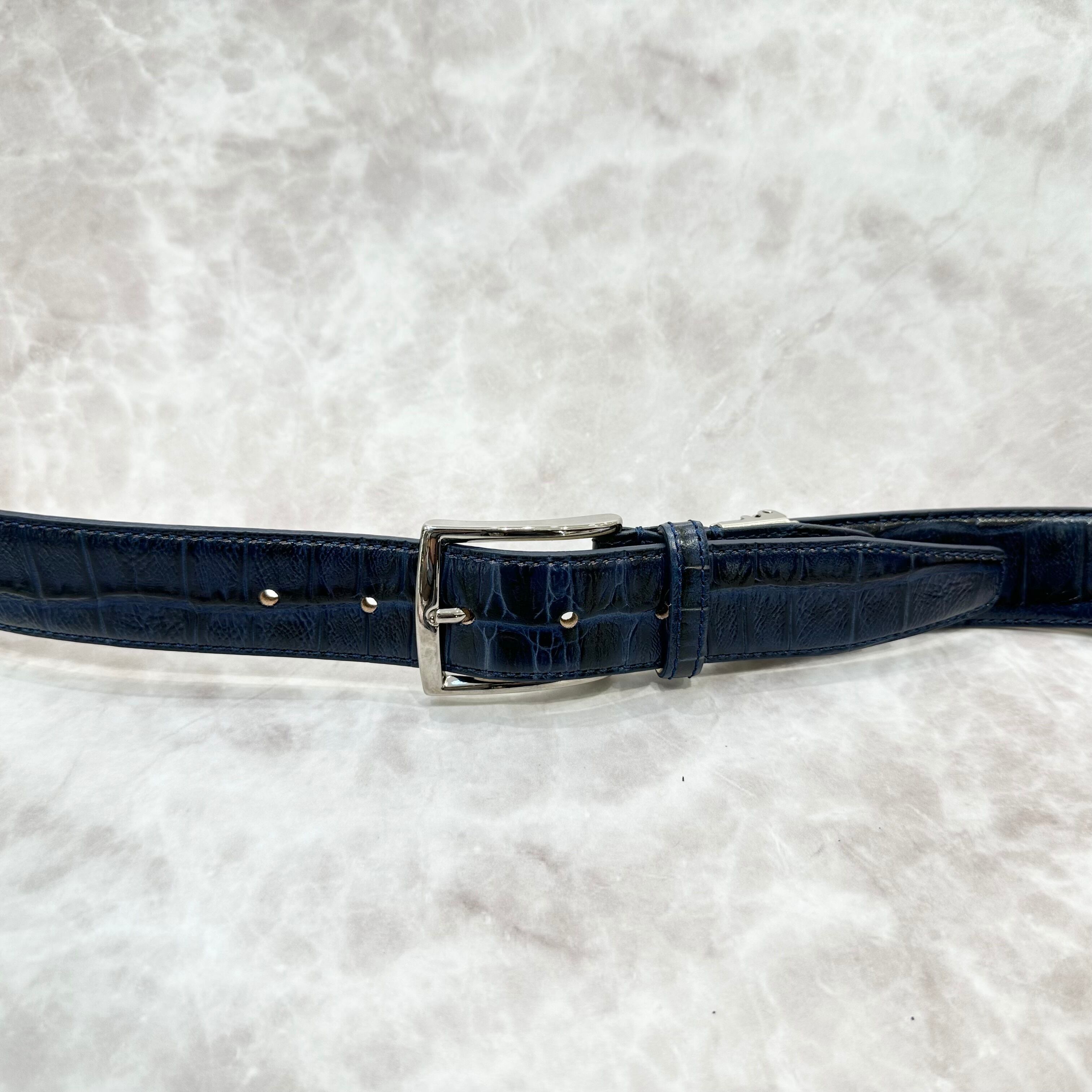 イタリア製 本牛革ベルト【ネイビー】