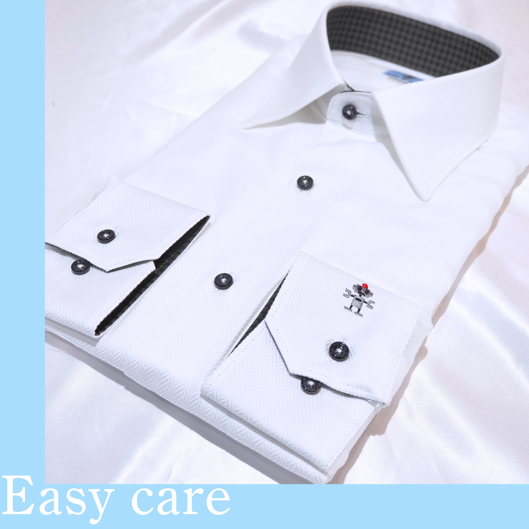 【長袖 M】Easy care左カフスロボット刺繍シャツ
