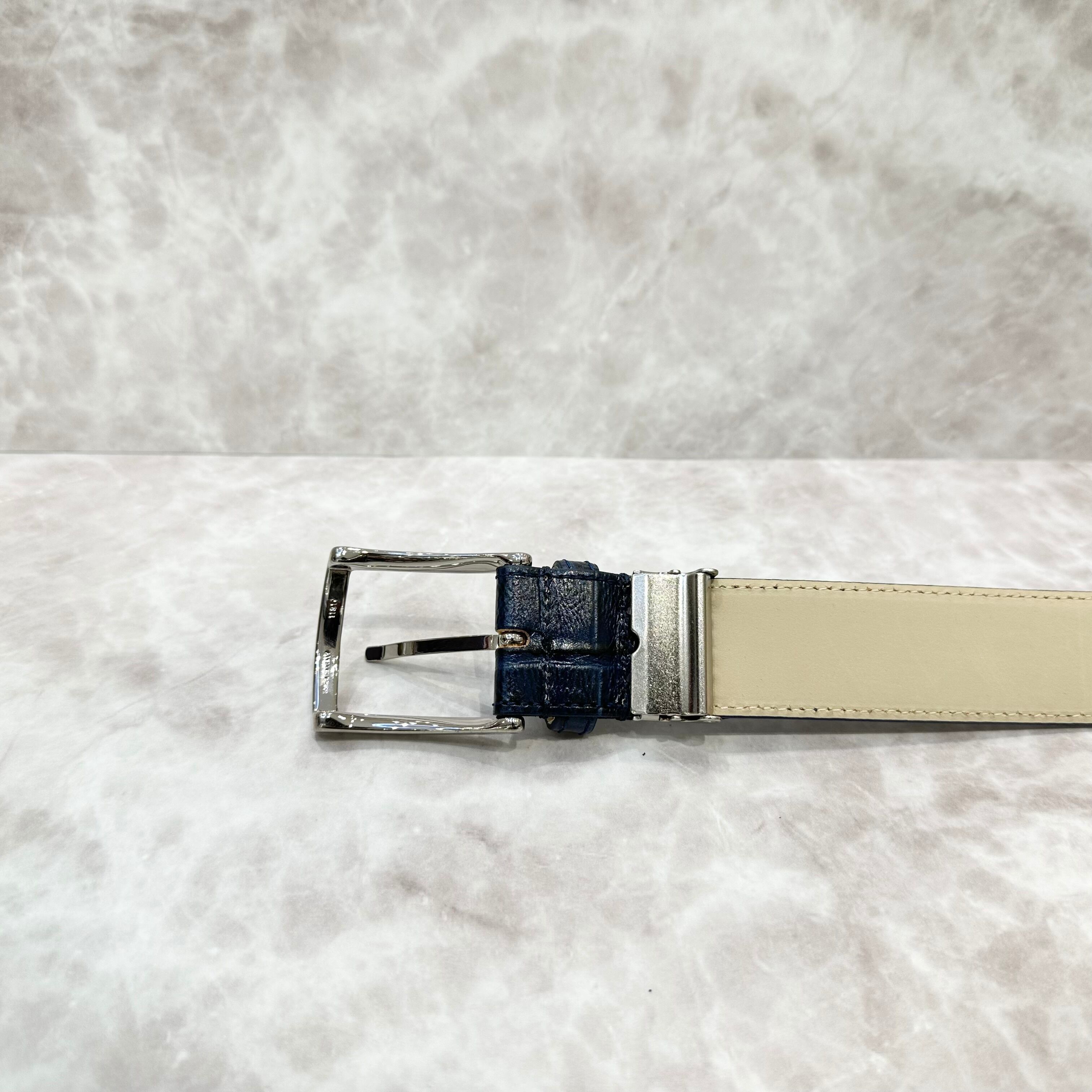 イタリア製 本牛革ベルト【ネイビー】