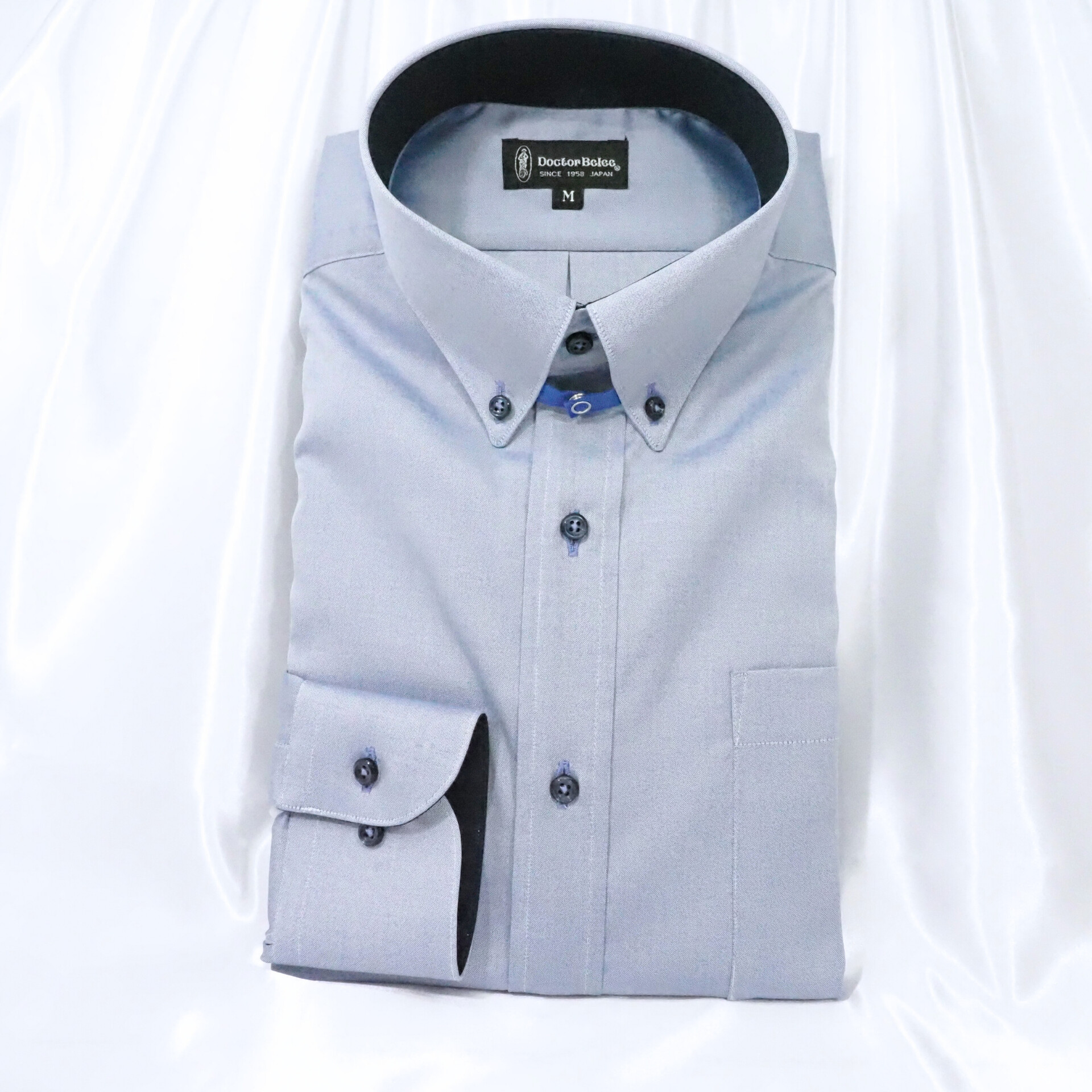 本縫いタブカラー 長袖シャツ｜ブルー・M