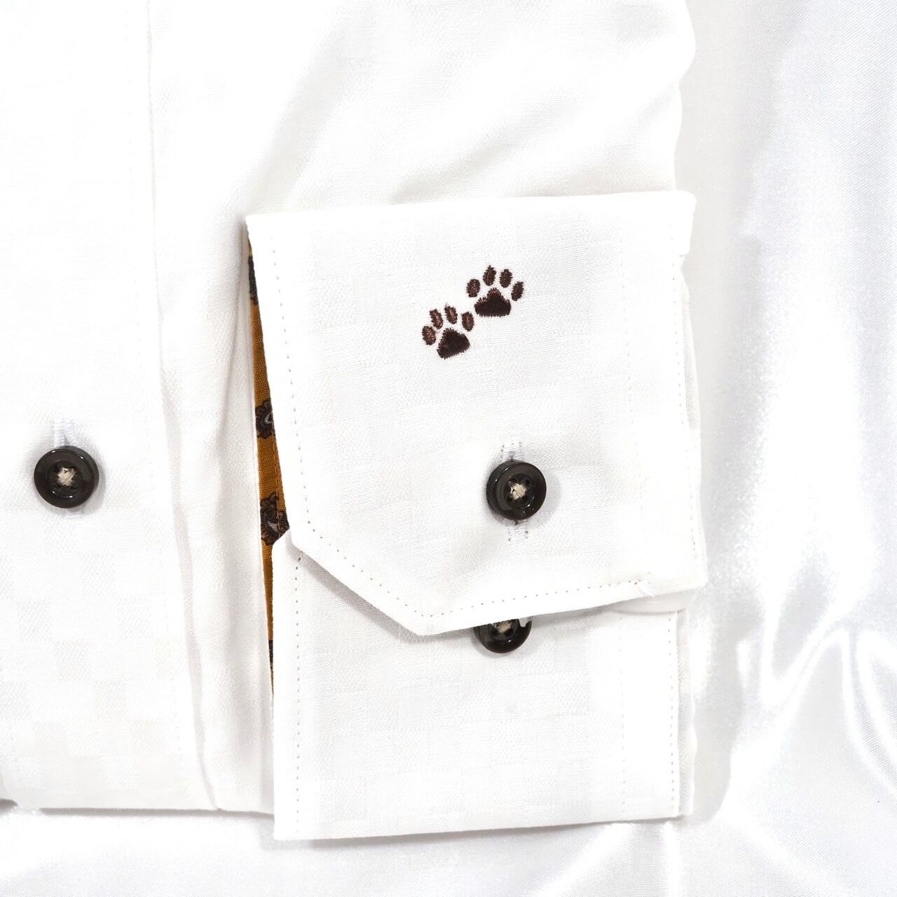 左カフス肉球刺繍 長袖シャツ｜ホワイト・3L