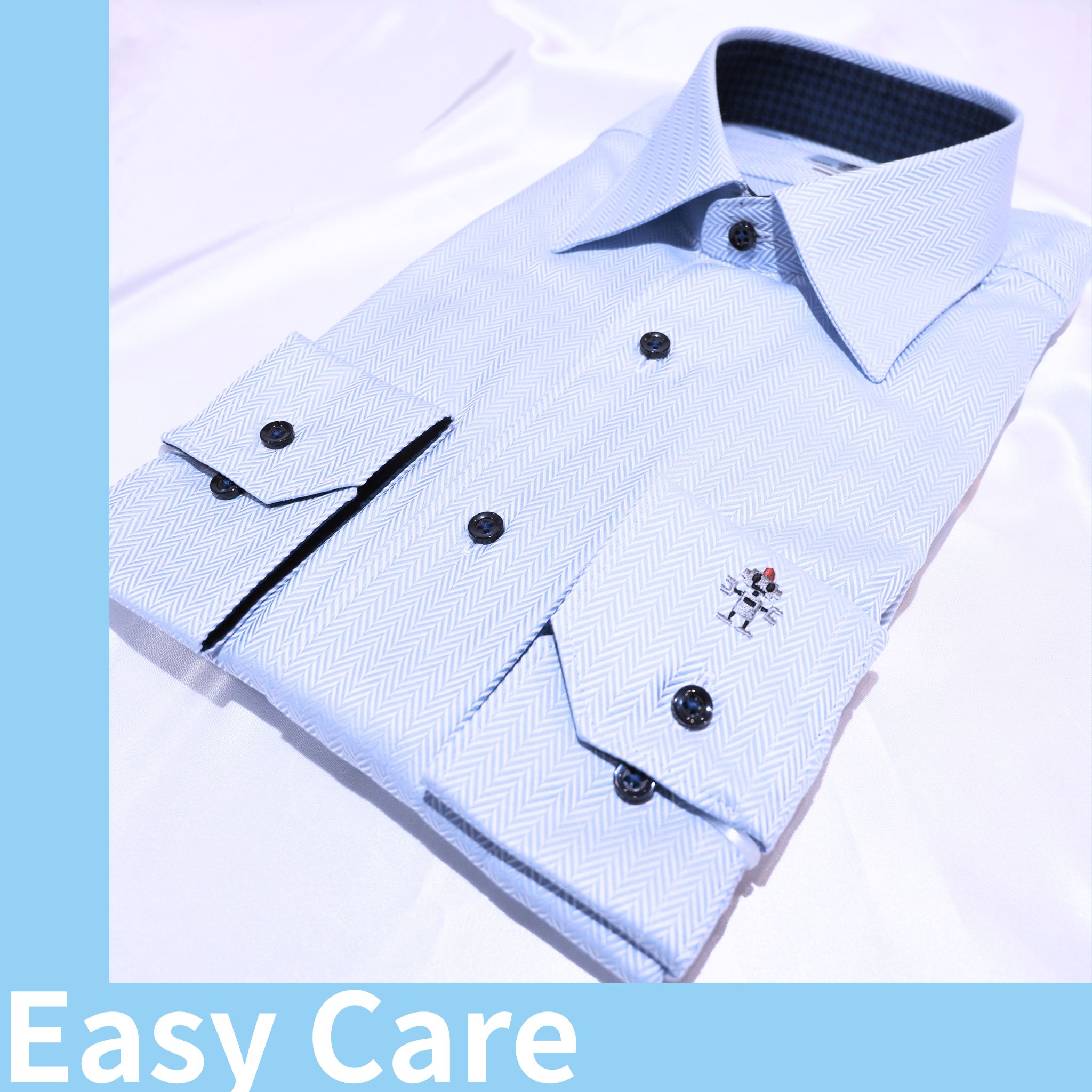 【長袖 L】Easy care左カフスロボット刺繍シャツ