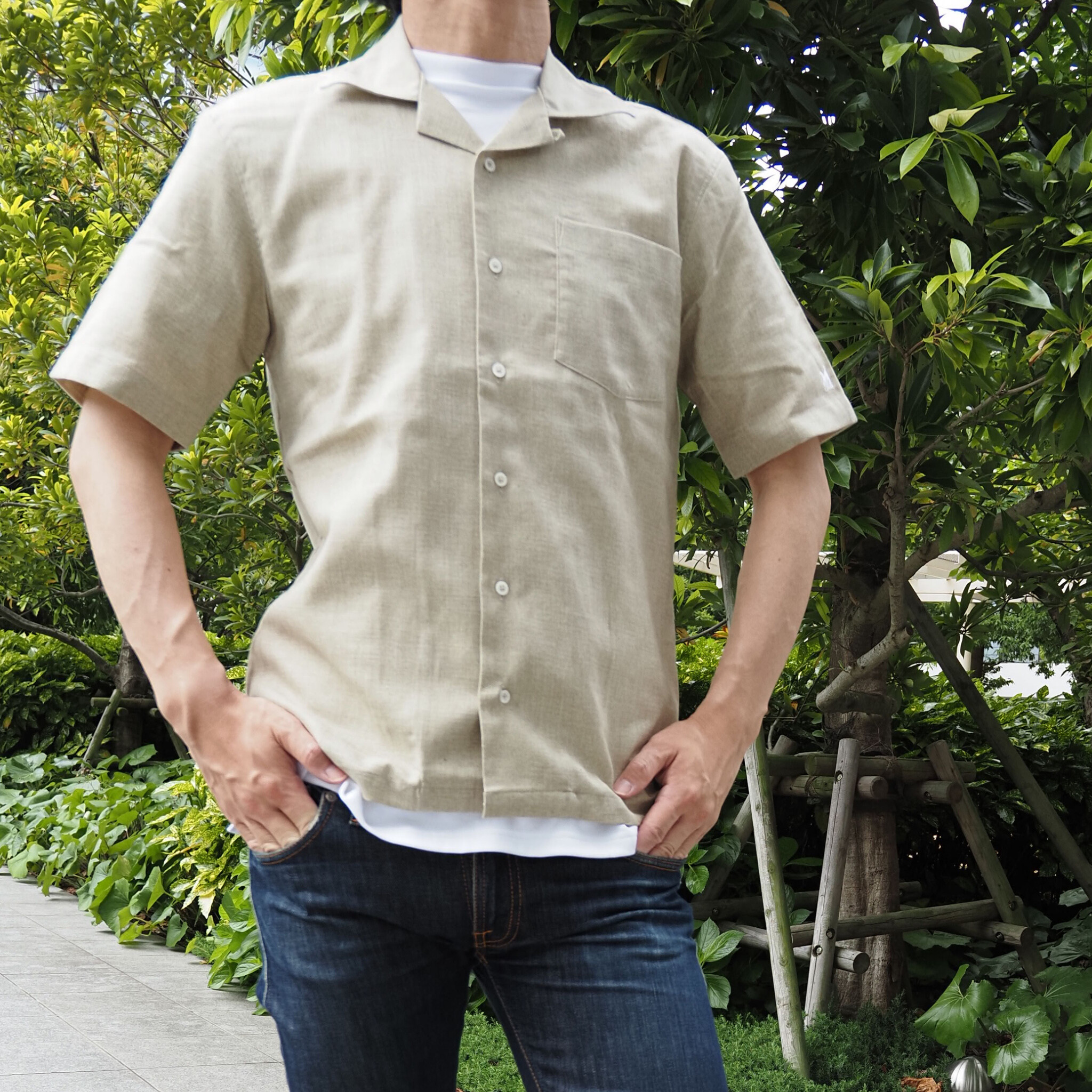 【開襟シャツ 半袖 3L】 N325103 クリーム