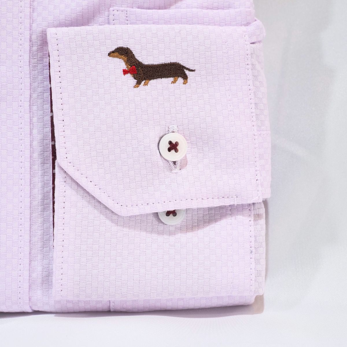 左カフスダックス刺繍 長袖シャツ｜ピンク・S