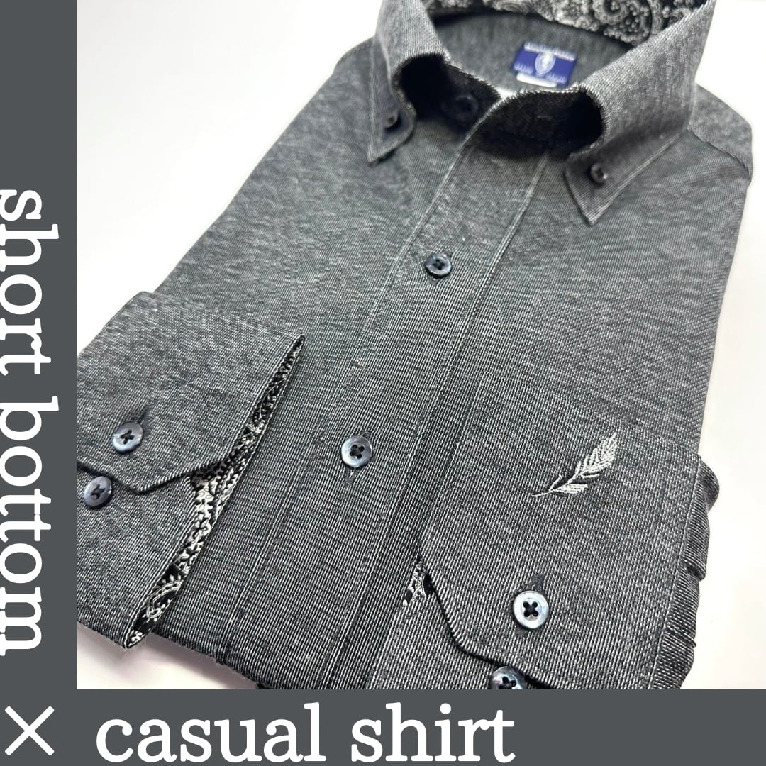 【カジュアルシャツ長袖 M】デニム風ニット　124262-1
