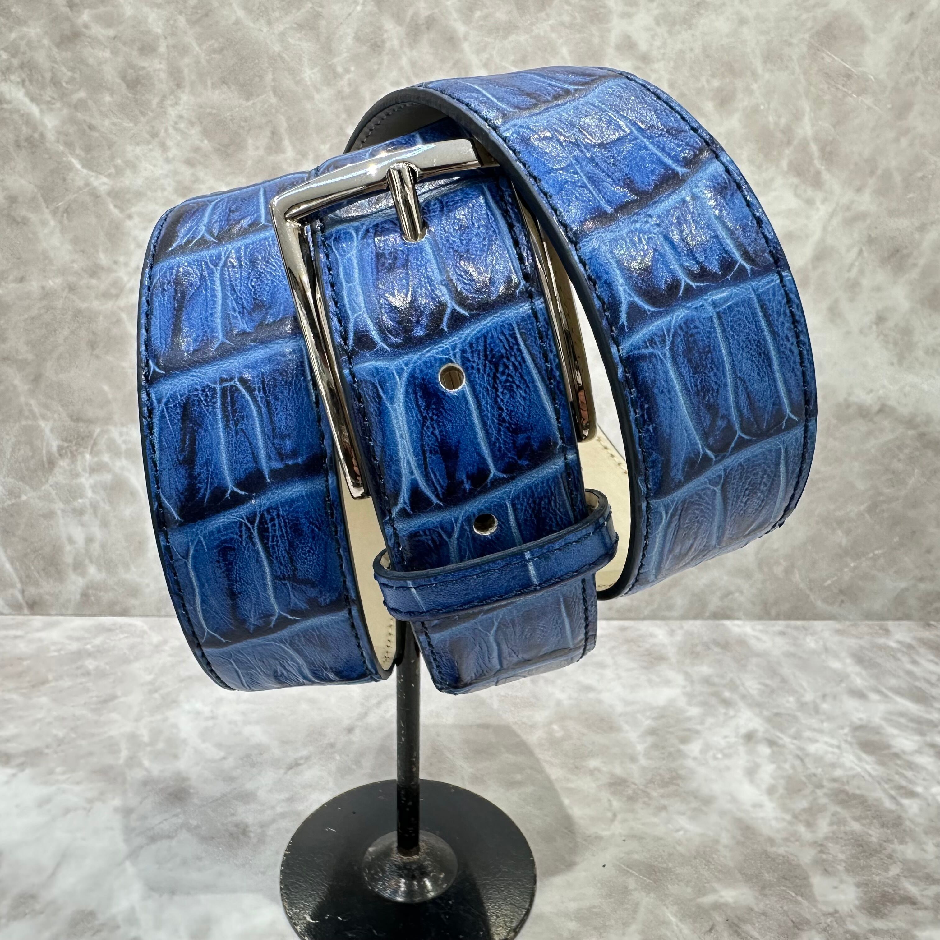 イタリア製 本牛革ベルト【ブルー】