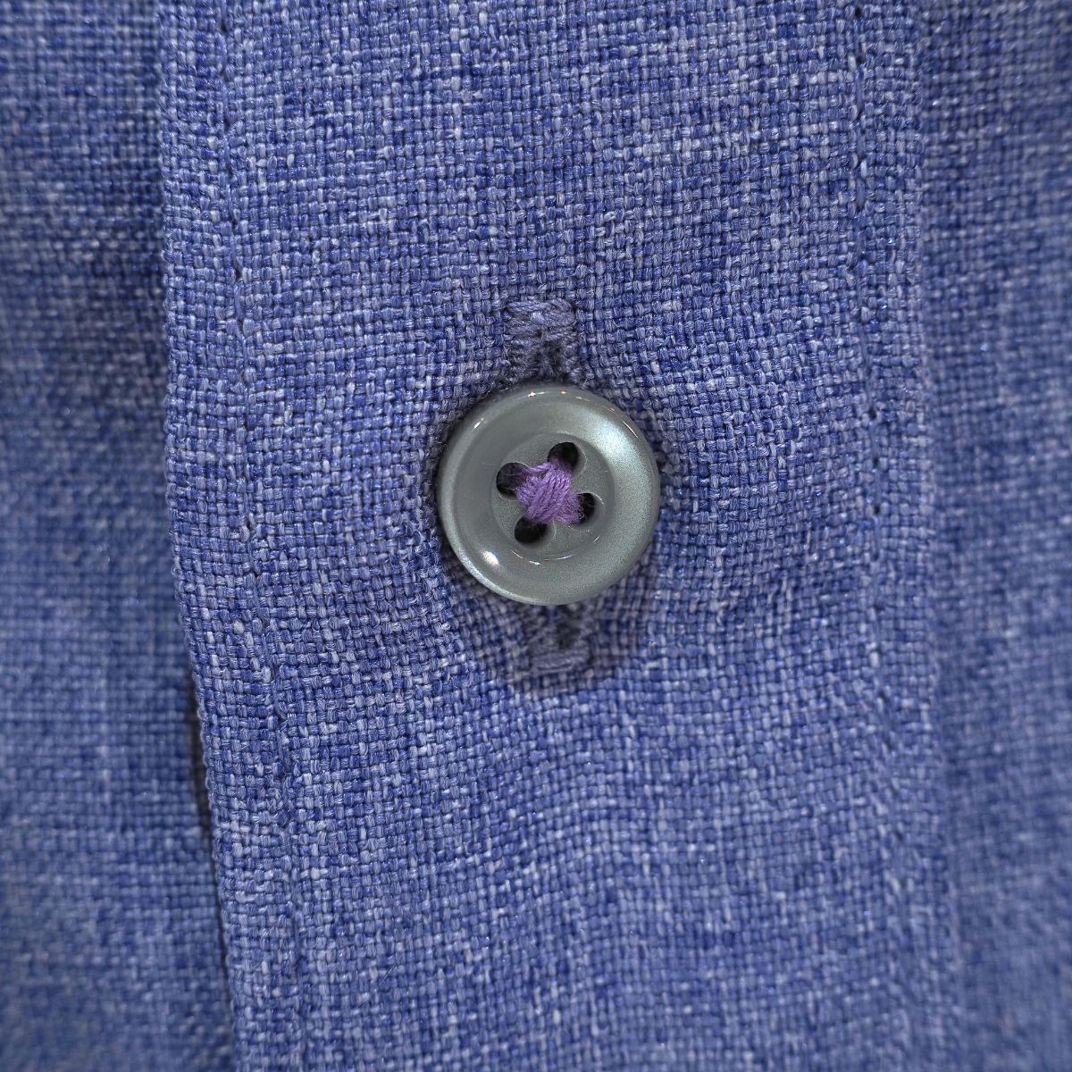 ノーアイロン メランジポリトランプ刺繍 カジュアル長袖シャツ｜ブルーラベンダー・3L