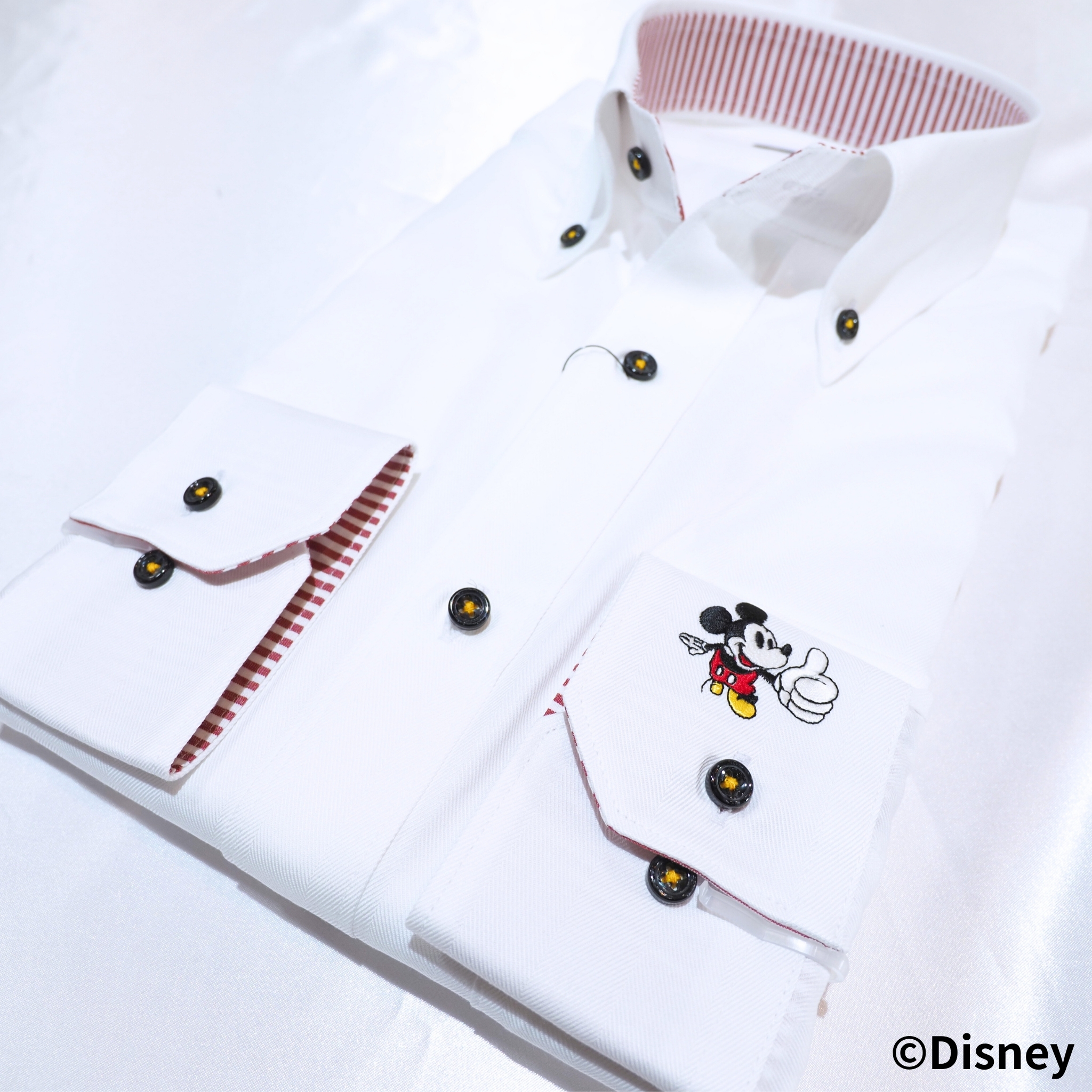 【Disney／ミッキー】刺繍ワイシャツ Lサイズ 