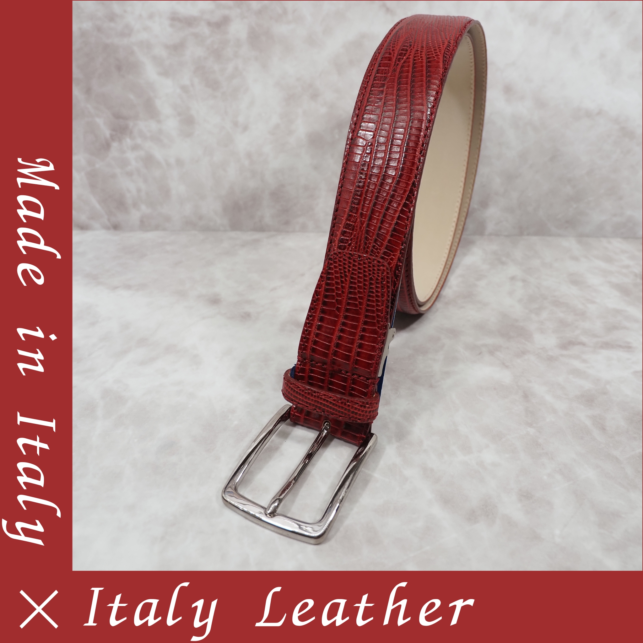 イタリア製 本牛革ベルト【レッド】