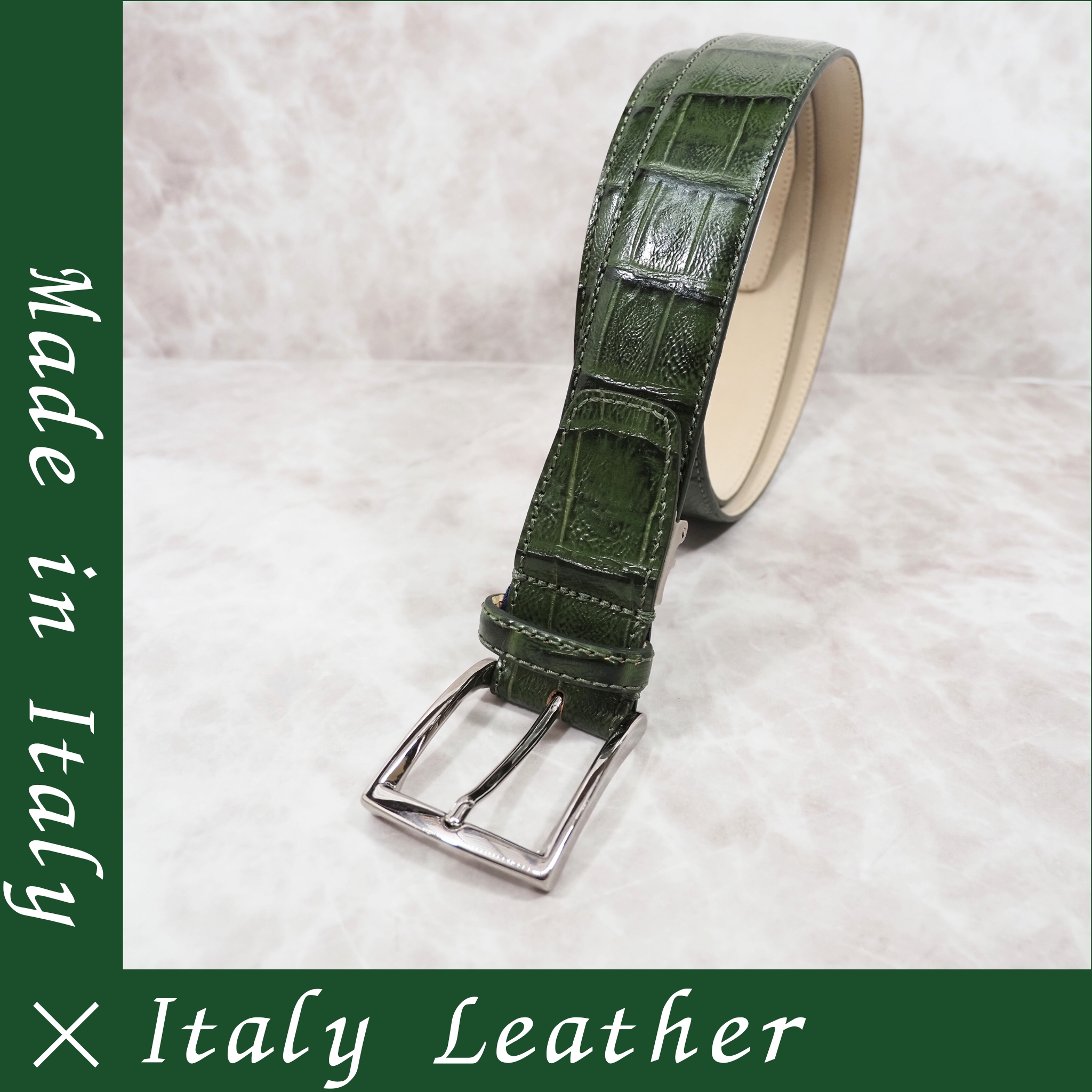イタリア製 本牛革ベルト【グリーン】
