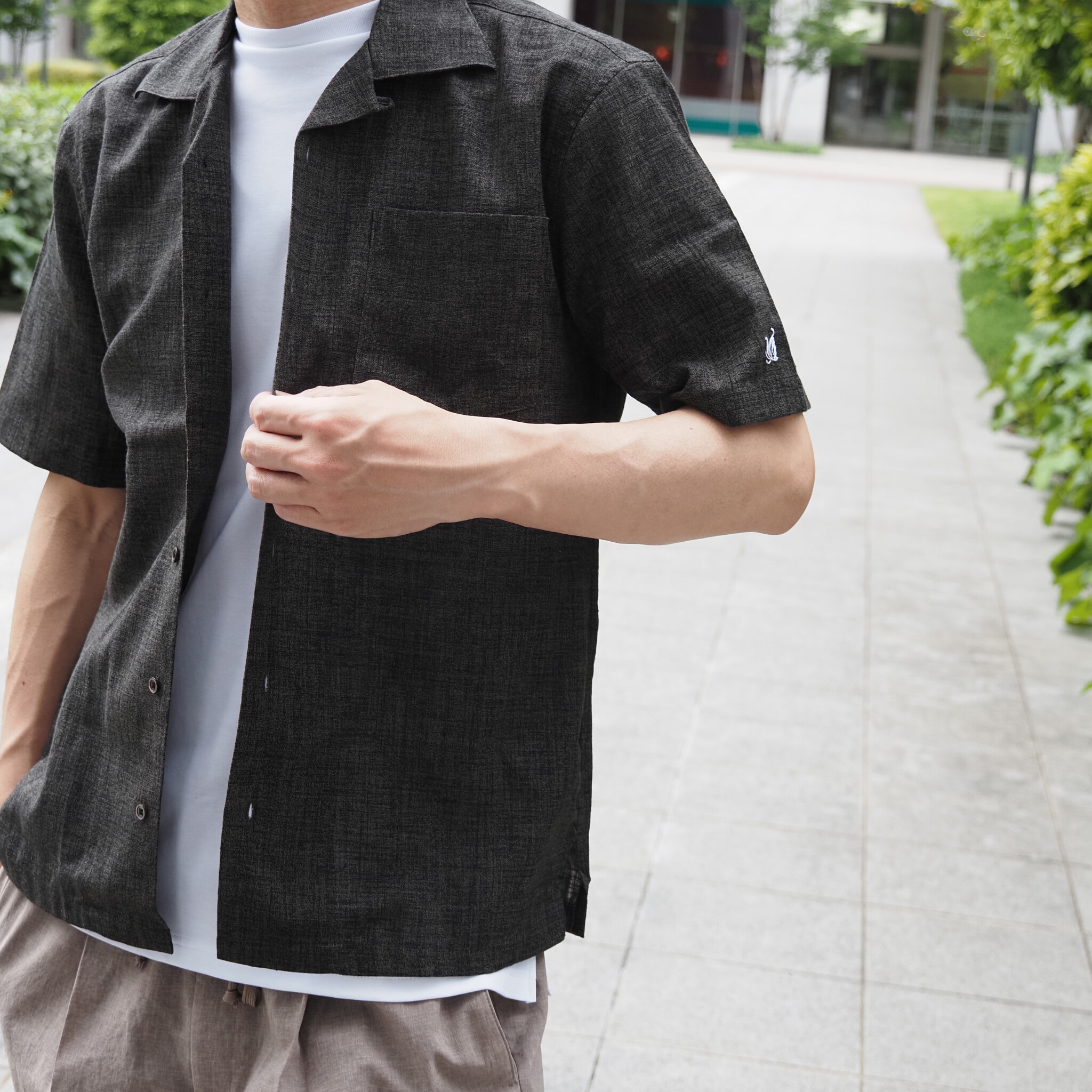 【開襟シャツ 半袖 M】 N325105 ダークグレー