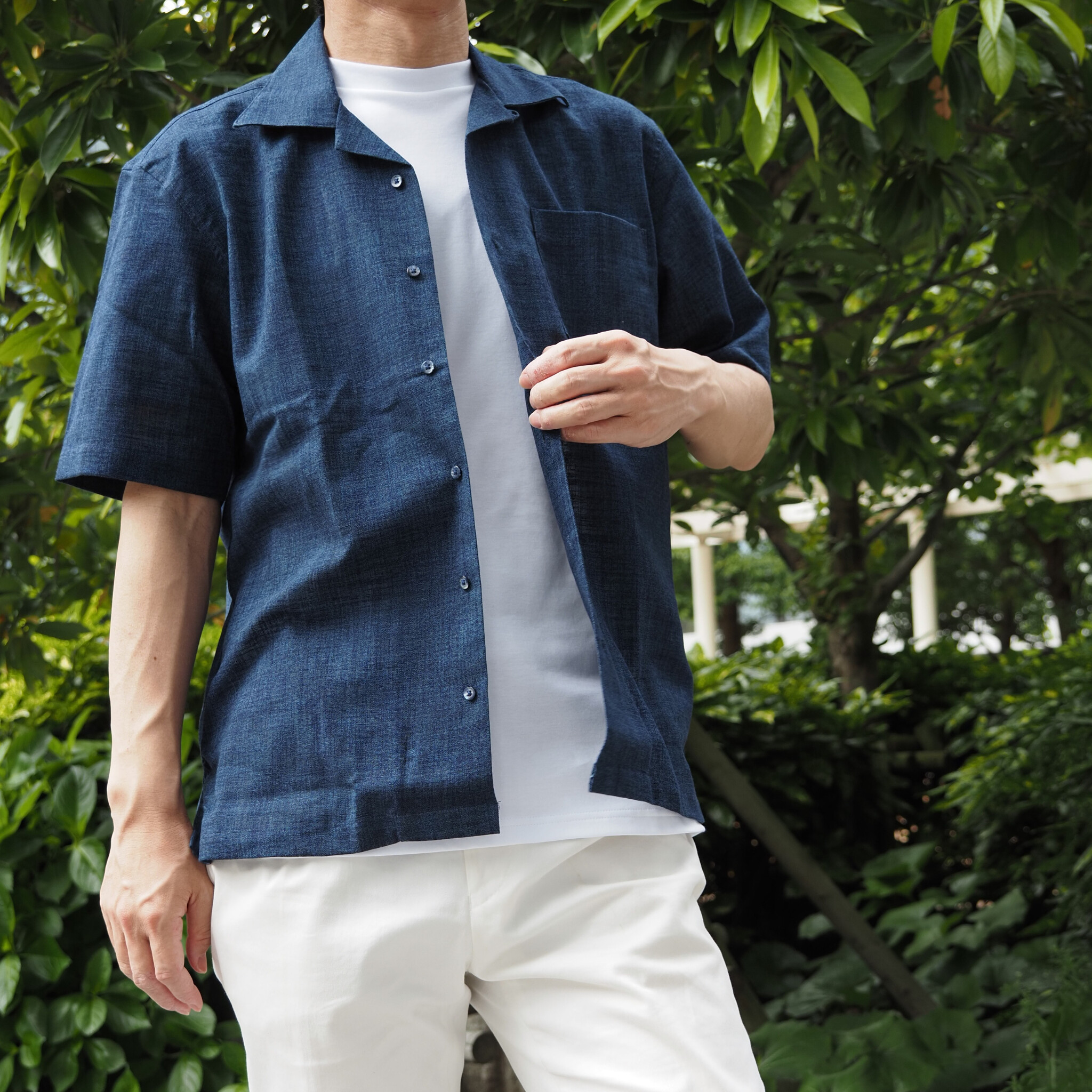 【開襟シャツ 半袖 L】 N325108 ネイビー