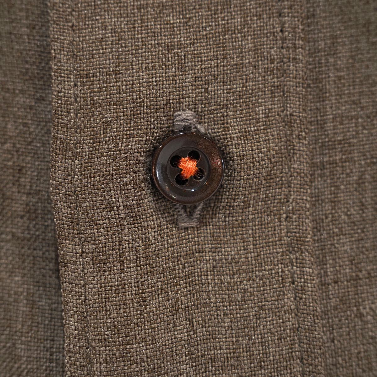 ノーアイロン メランジポリもみじ刺繍 カジュアル長袖シャツ｜ブラウン・3L