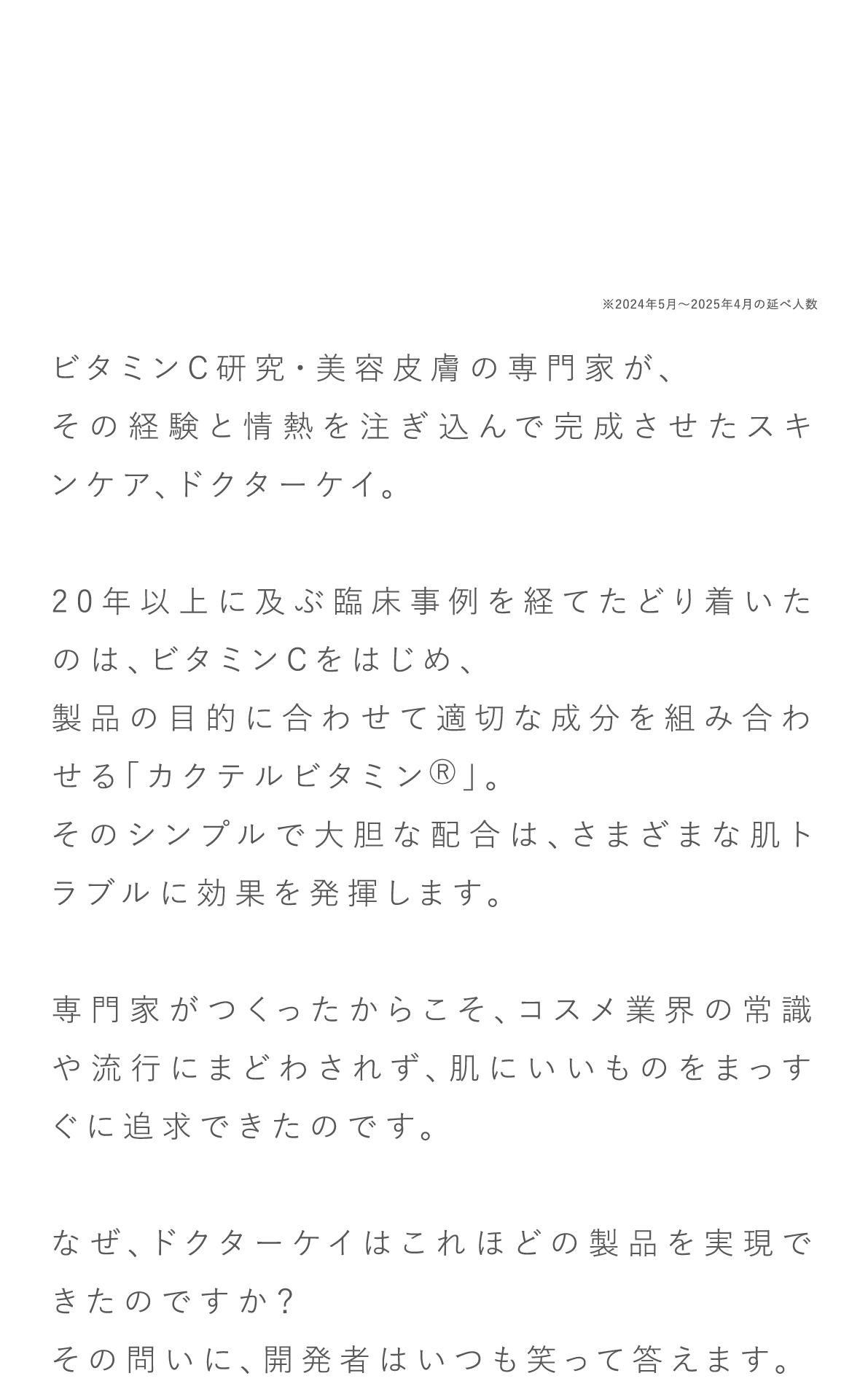 ビタミンＣ研究の第一人者が美容皮膚の専門家としてその経験と情熱を注ぎ込んで完成させたスキンケア、ドクターケイ。