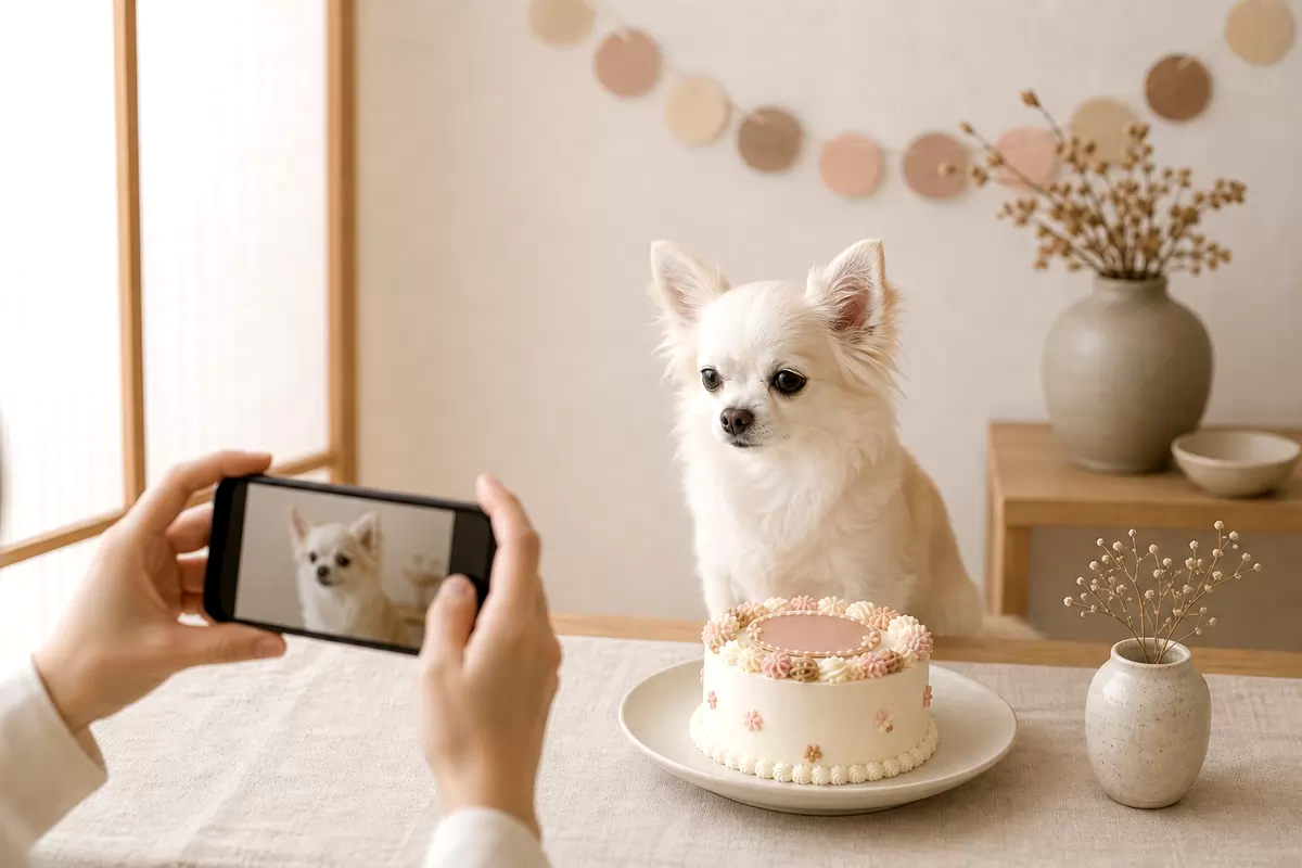 愛犬の誕生日ケーキ写真をかわいく撮るコツのイメージ画像