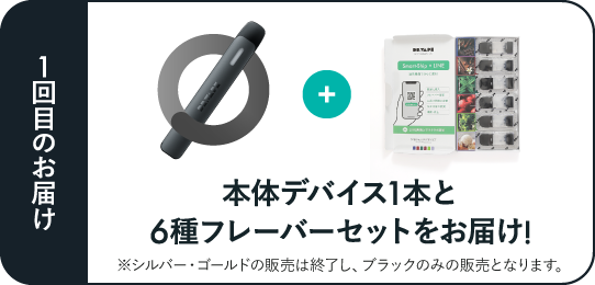 1回目のお届け　本体デバイス1本と6種フレーバーセットをお届け！